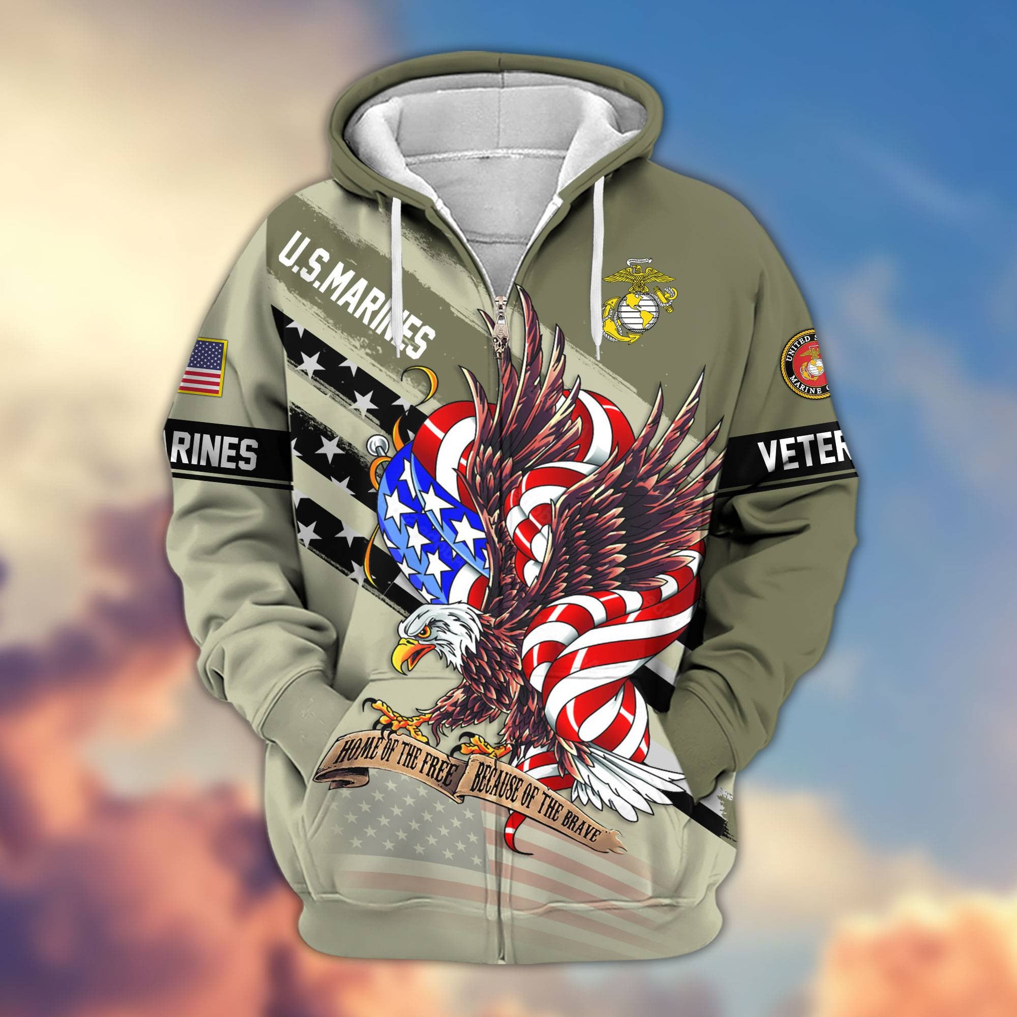 Premium US Veterans Zip Hoodie, Gifts For US Veterans, Gifts For Veterans Day