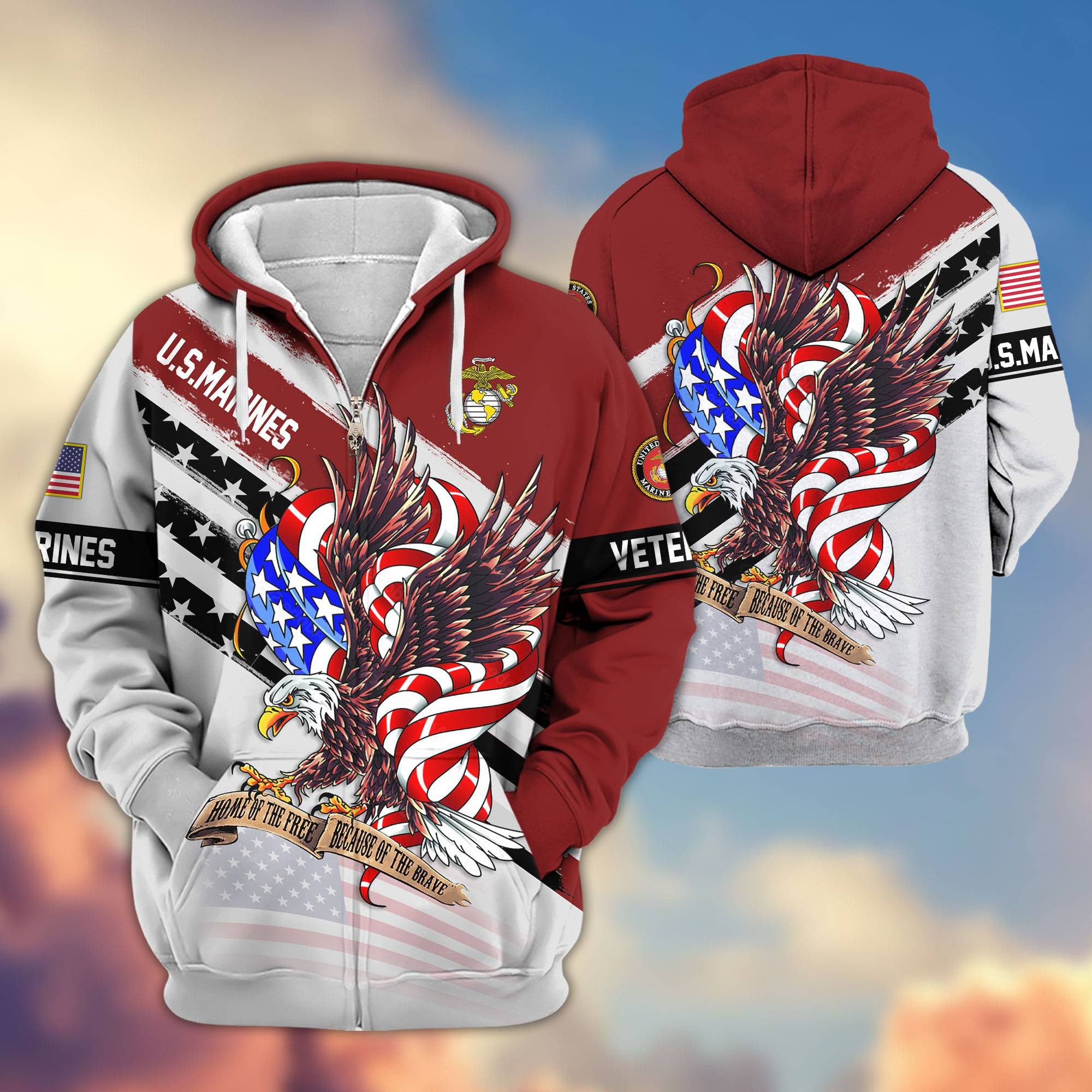 Premium US Veterans Zip Hoodie, Gifts For US Veterans, Gifts For Veterans Day