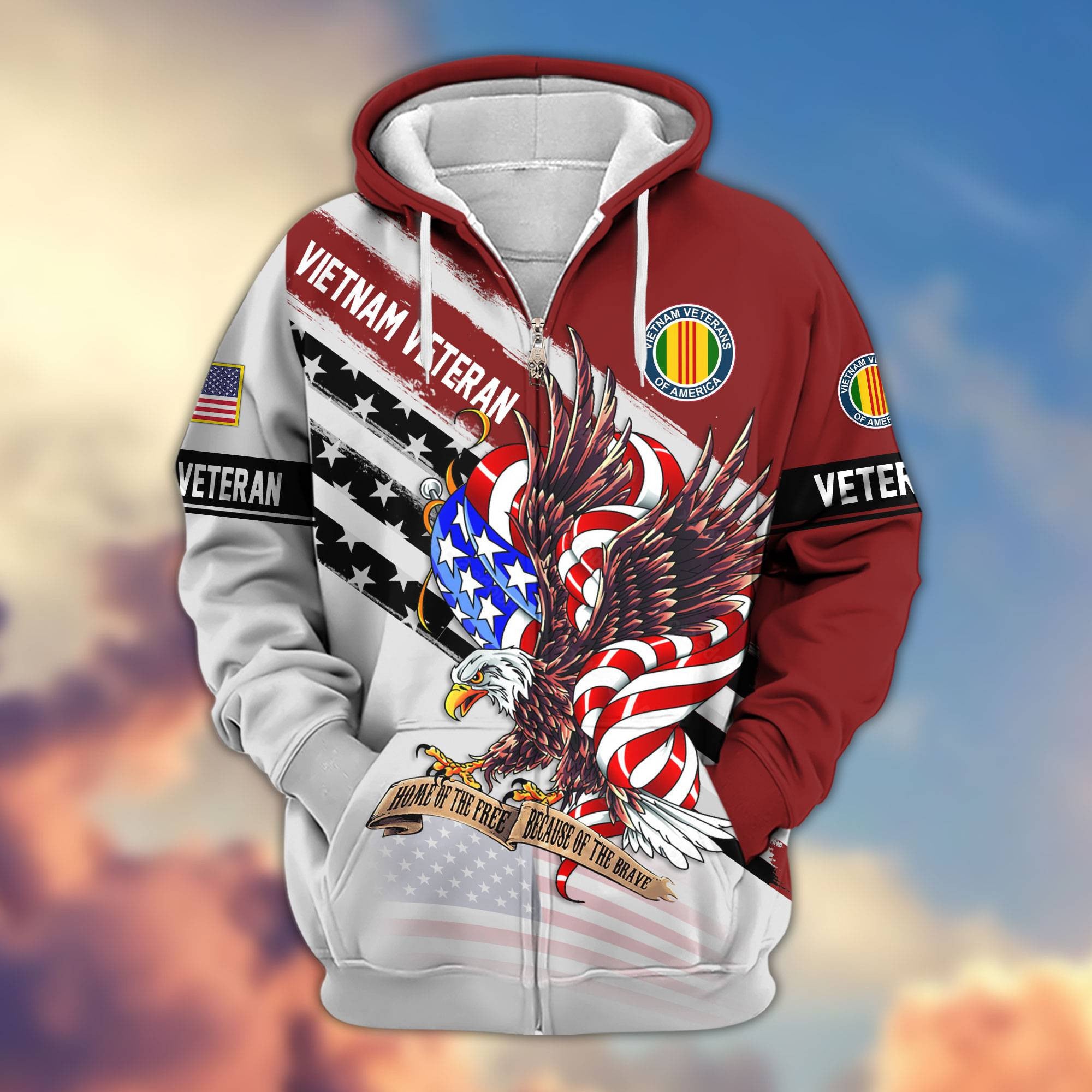 Premium US Veterans Zip Hoodie, Gifts For US Veterans, Gifts For Veterans Day