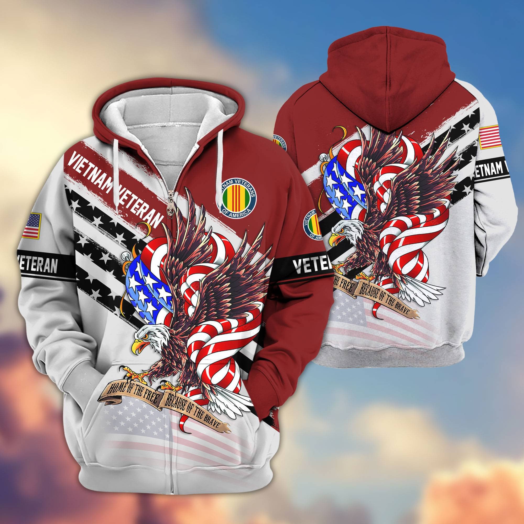 Premium US Veterans Zip Hoodie, Gifts For US Veterans, Gifts For Veterans Day