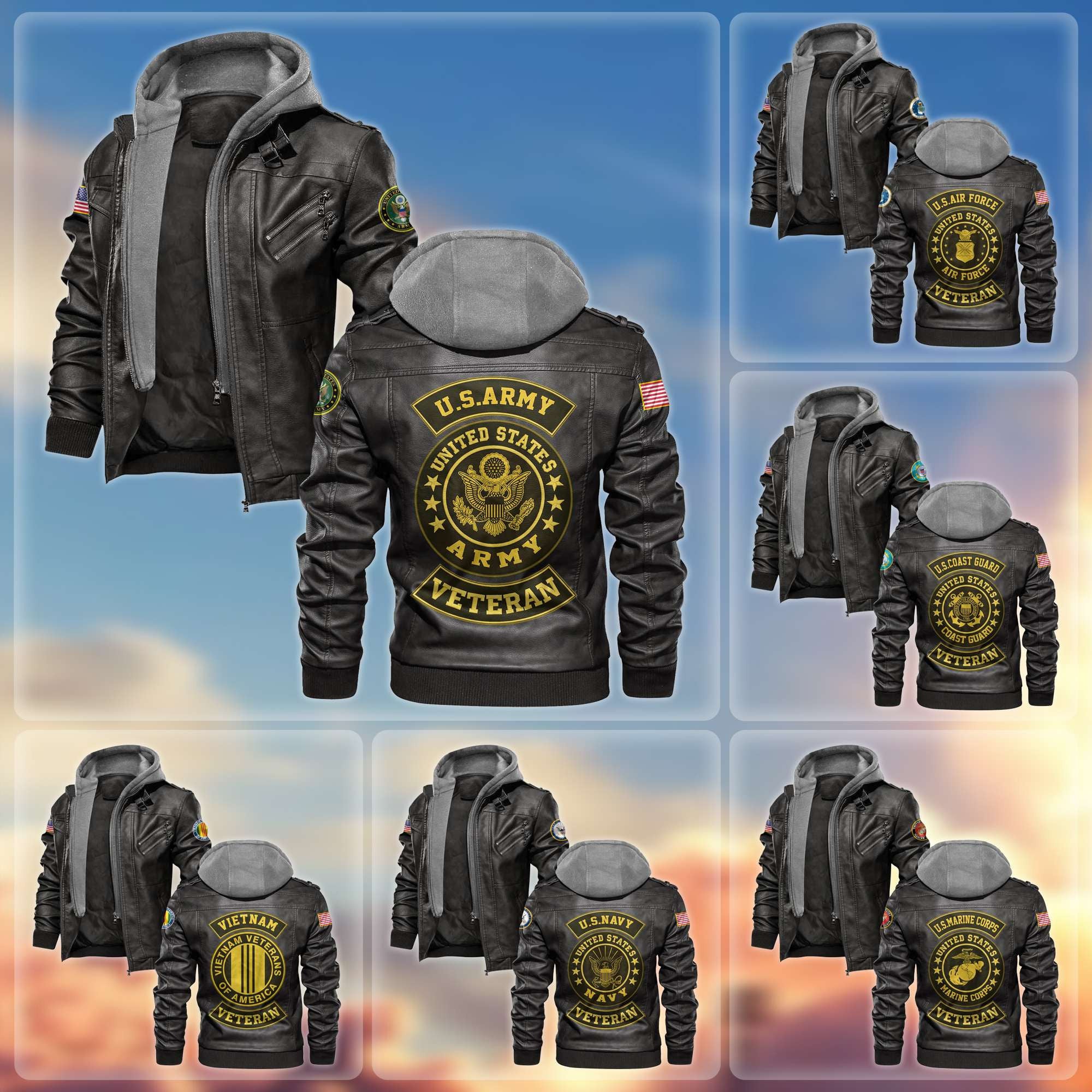 Premium US Veterans Leather Jacket, Gifts For US Veterans, Gifts For Veterans Day