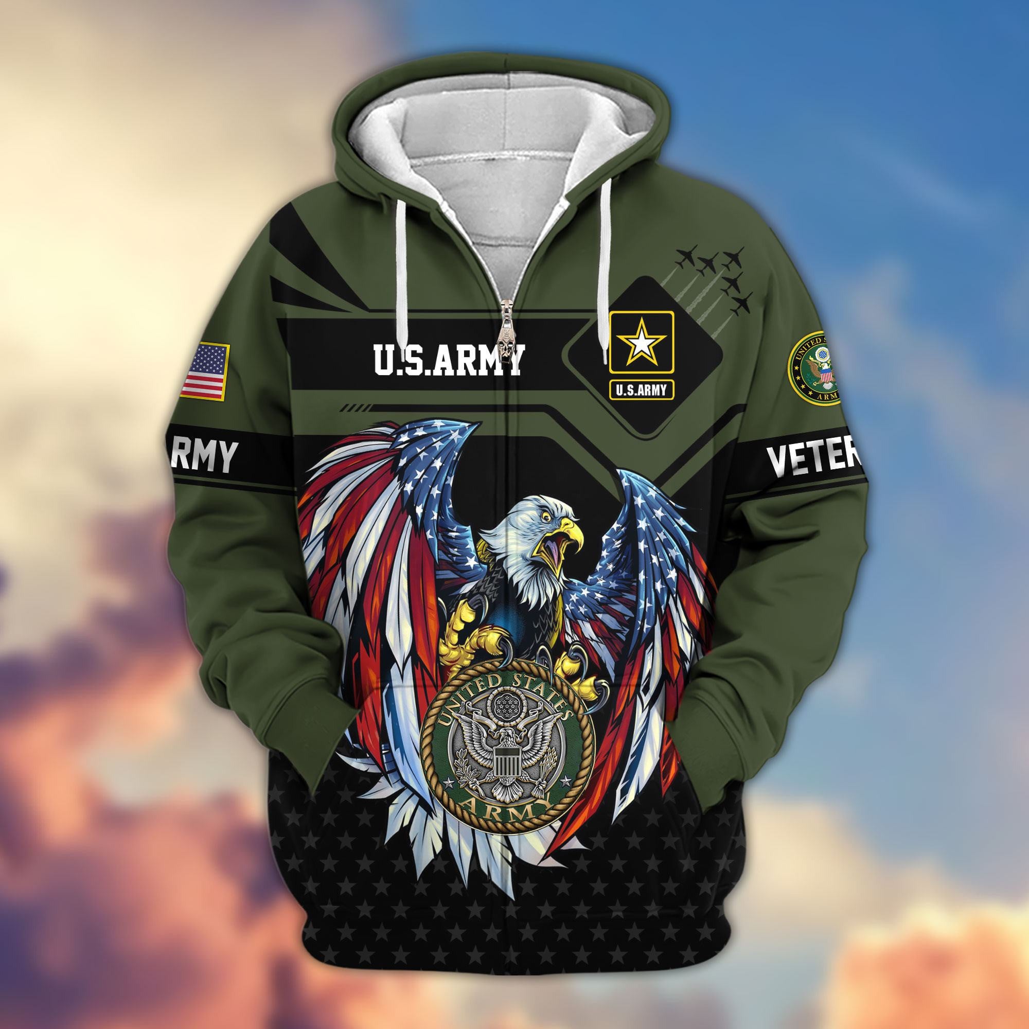 Premium US Veterans Zip Hoodie, Gifts For US Veterans, Gifts For Veterans Day