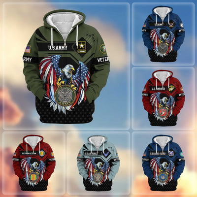 Premium US Veterans Zip Hoodie, Gifts For US Veterans, Gifts For Veterans Day