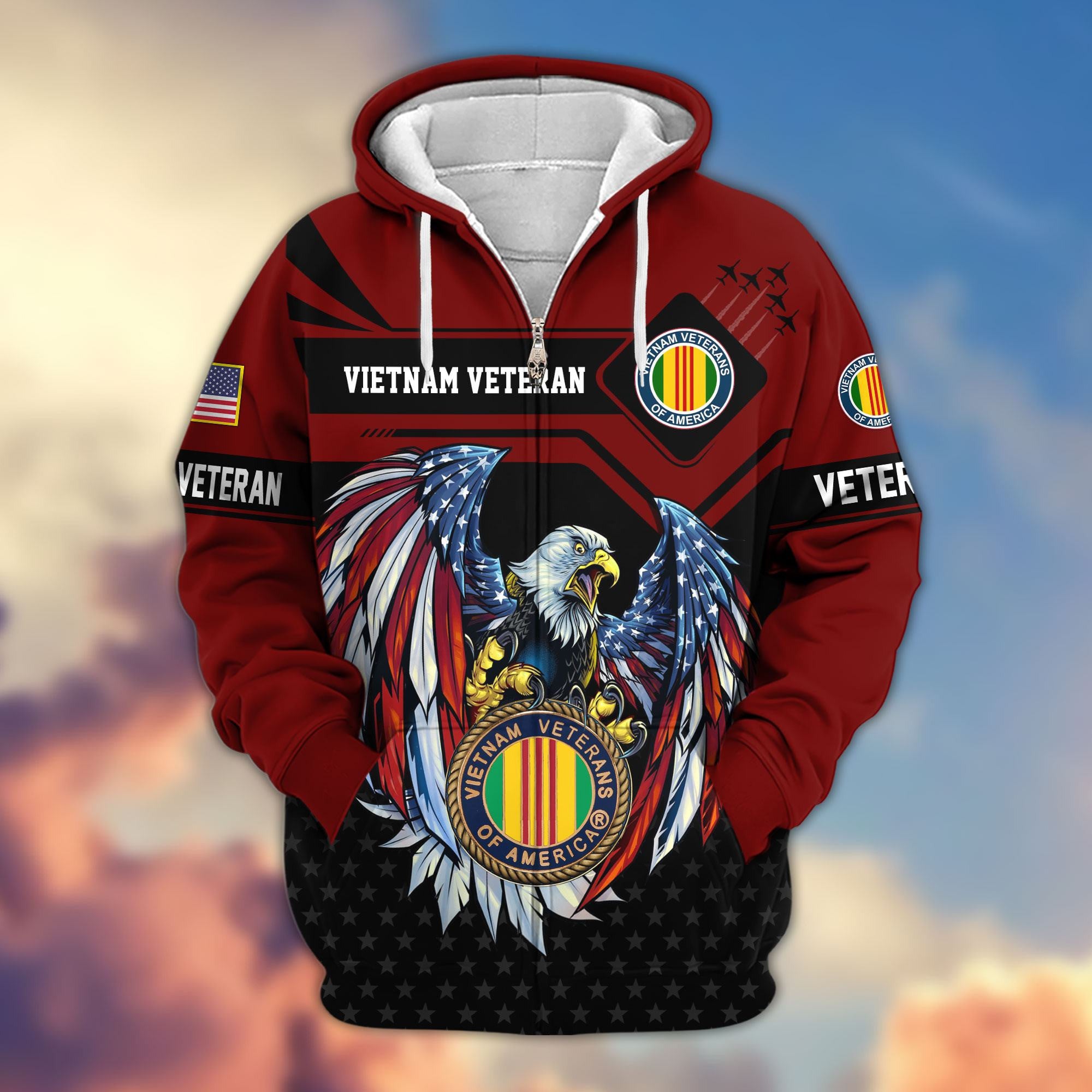 Premium US Veterans Zip Hoodie, Gifts For US Veterans, Gifts For Veterans Day
