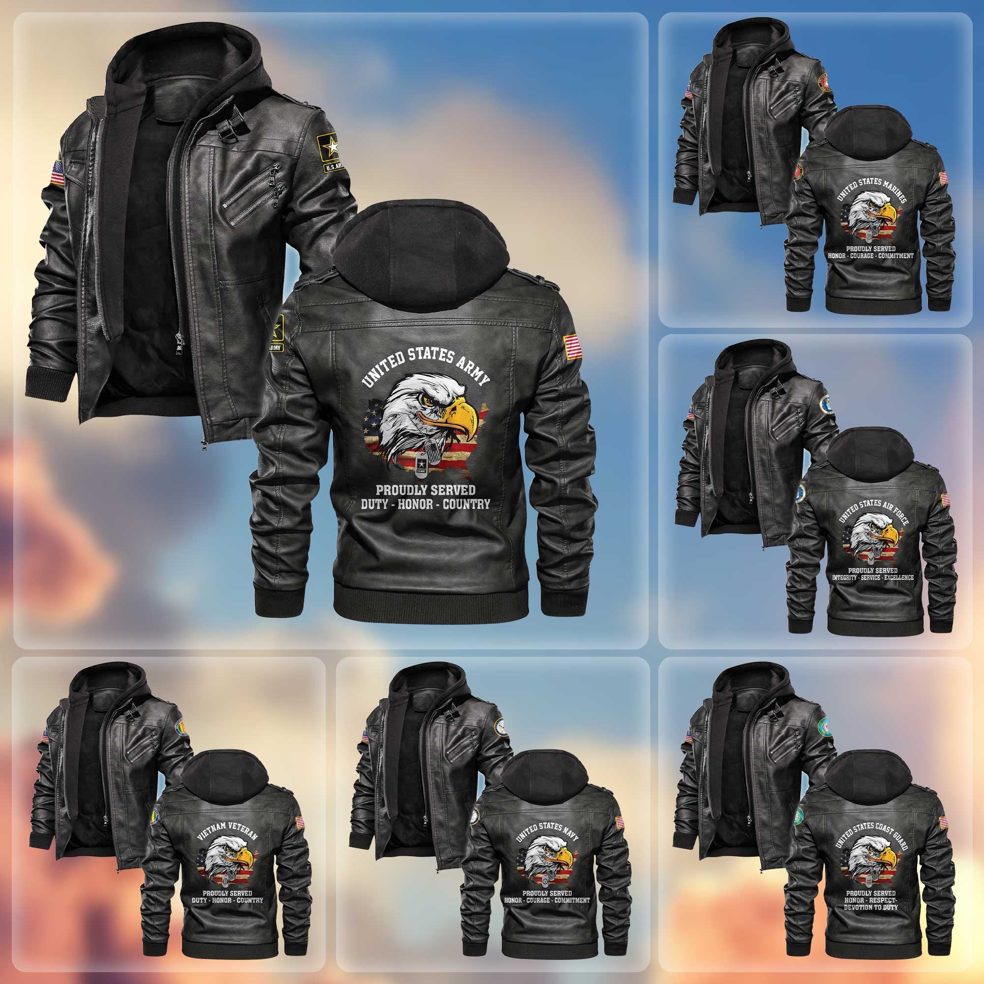 Premium US Veterans Leather Jacket, Gifts For US Veterans, Gifts For Veterans Day