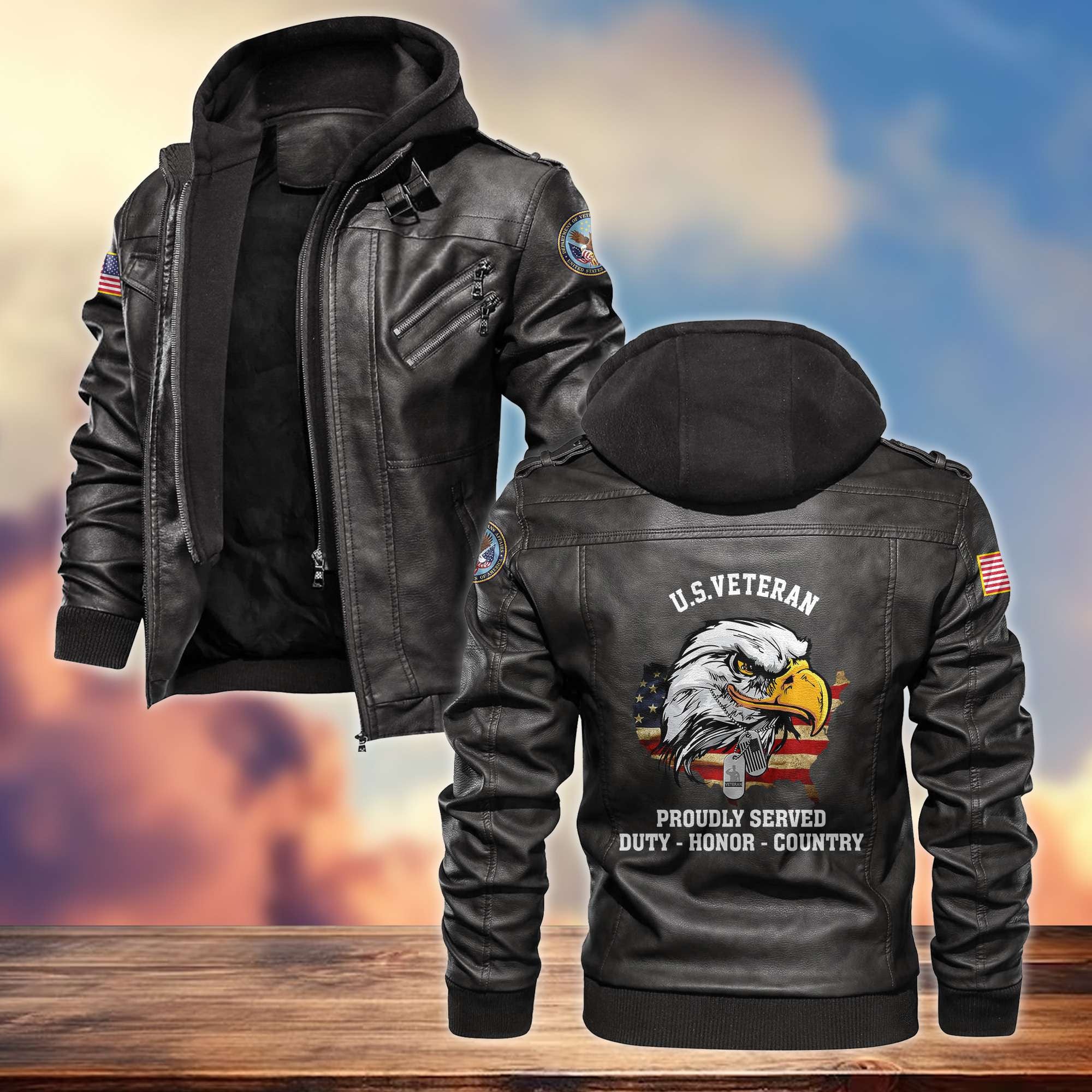 Premium US Veterans Leather Jacket, Gifts For US Veterans, Gifts For Veterans Day