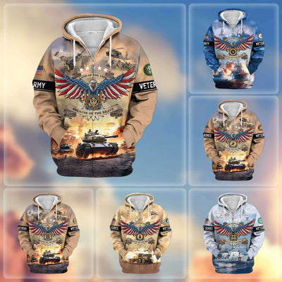 Premium Land Of The Free Because Of The Brave US Veterans Zip Hoodie, Gifts For US Veterans, Gifts For Veterans Day