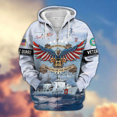Premium Land Of The Free Because Of The Brave US Veterans Zip Hoodie, Gifts For US Veterans, Gifts For Veterans Day