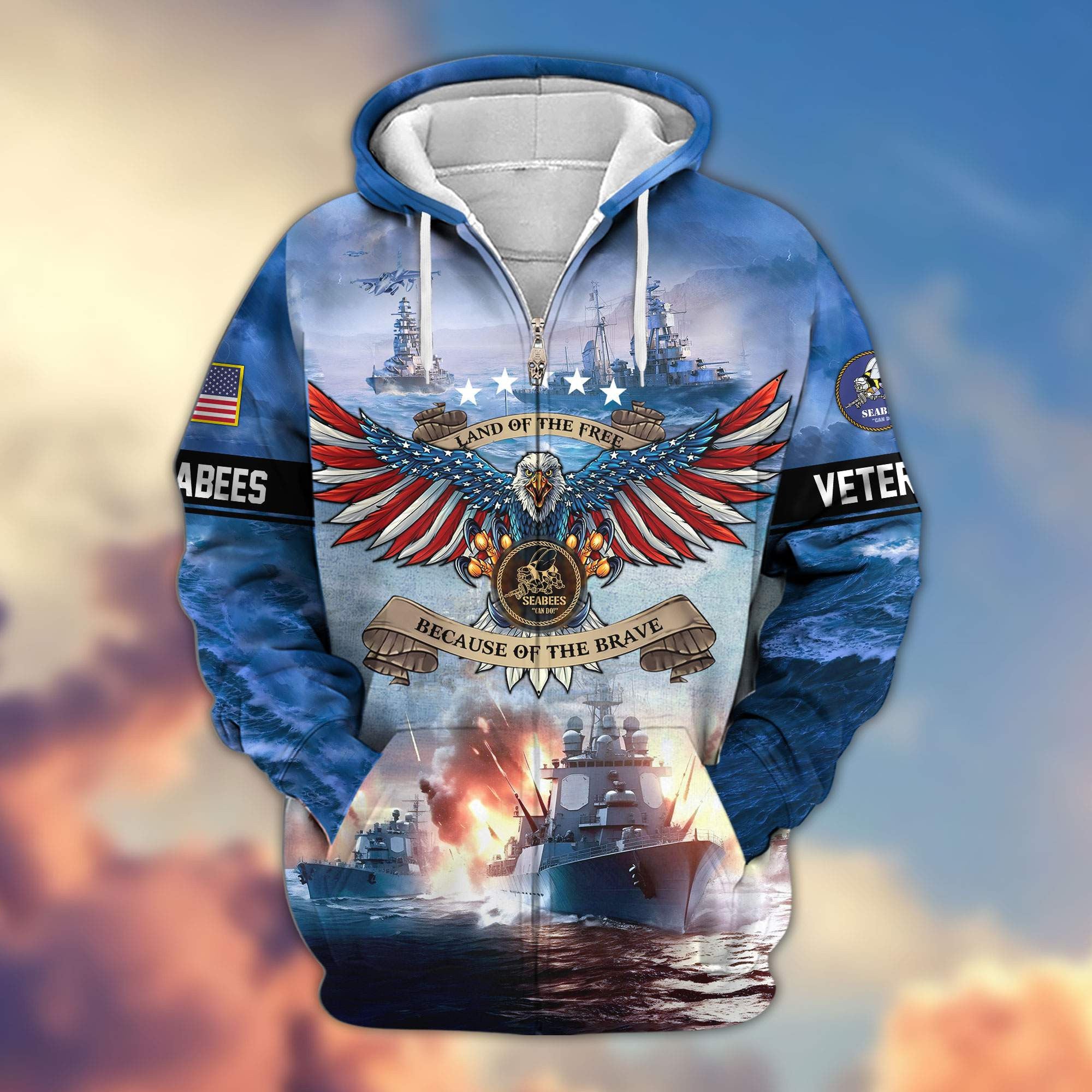 Premium Land Of The Free Because Of The Brave US Veterans Zip Hoodie, Gifts For US Veterans, Gifts For Veterans Day