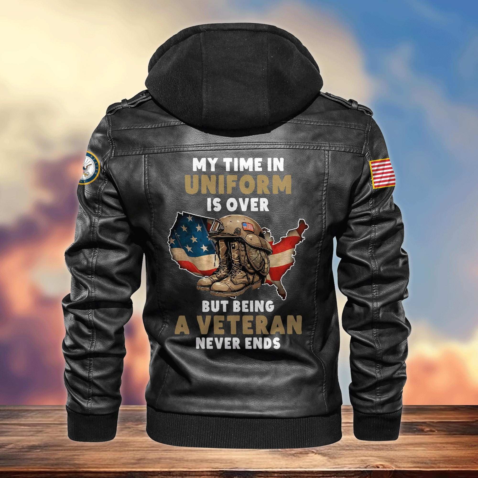 Premium My Time In Uniform Is Over But Being A Veteran Never Ends US Veterans Leather Jacket, Gifts For US Veterans