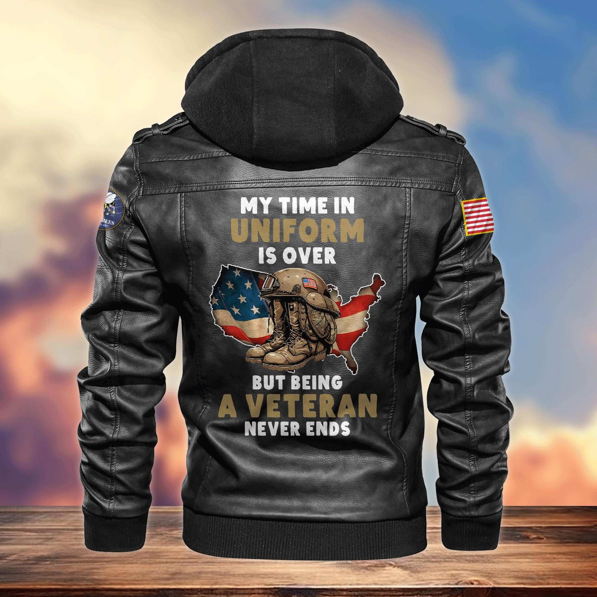 Premium My Time In Uniform Is Over But Being A Veteran Never Ends US Veterans Leather Jacket, Gifts For US Veterans
