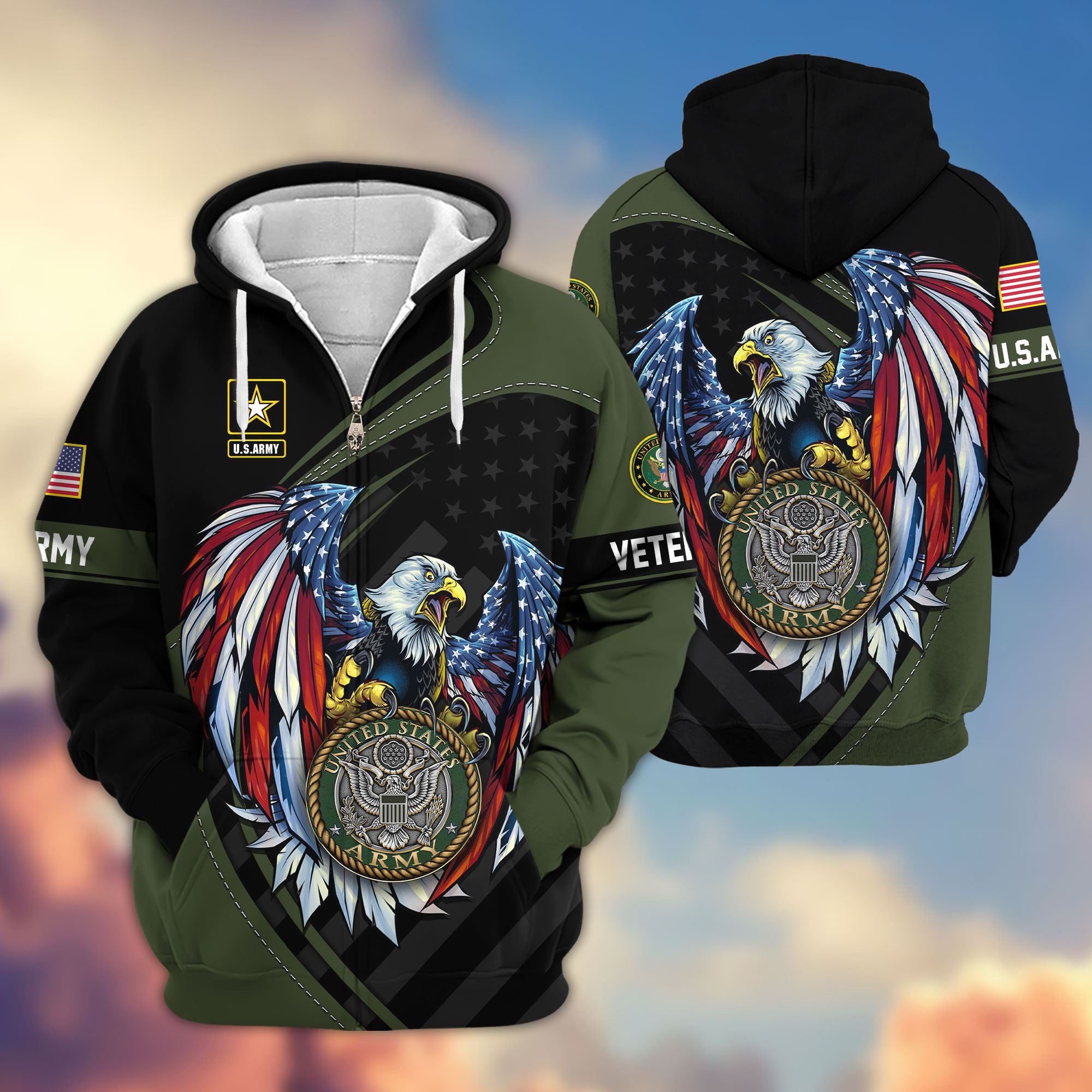 Premium US Veterans Zip Hoodie, Gifts For US Veterans, Gifts For Veterans Day