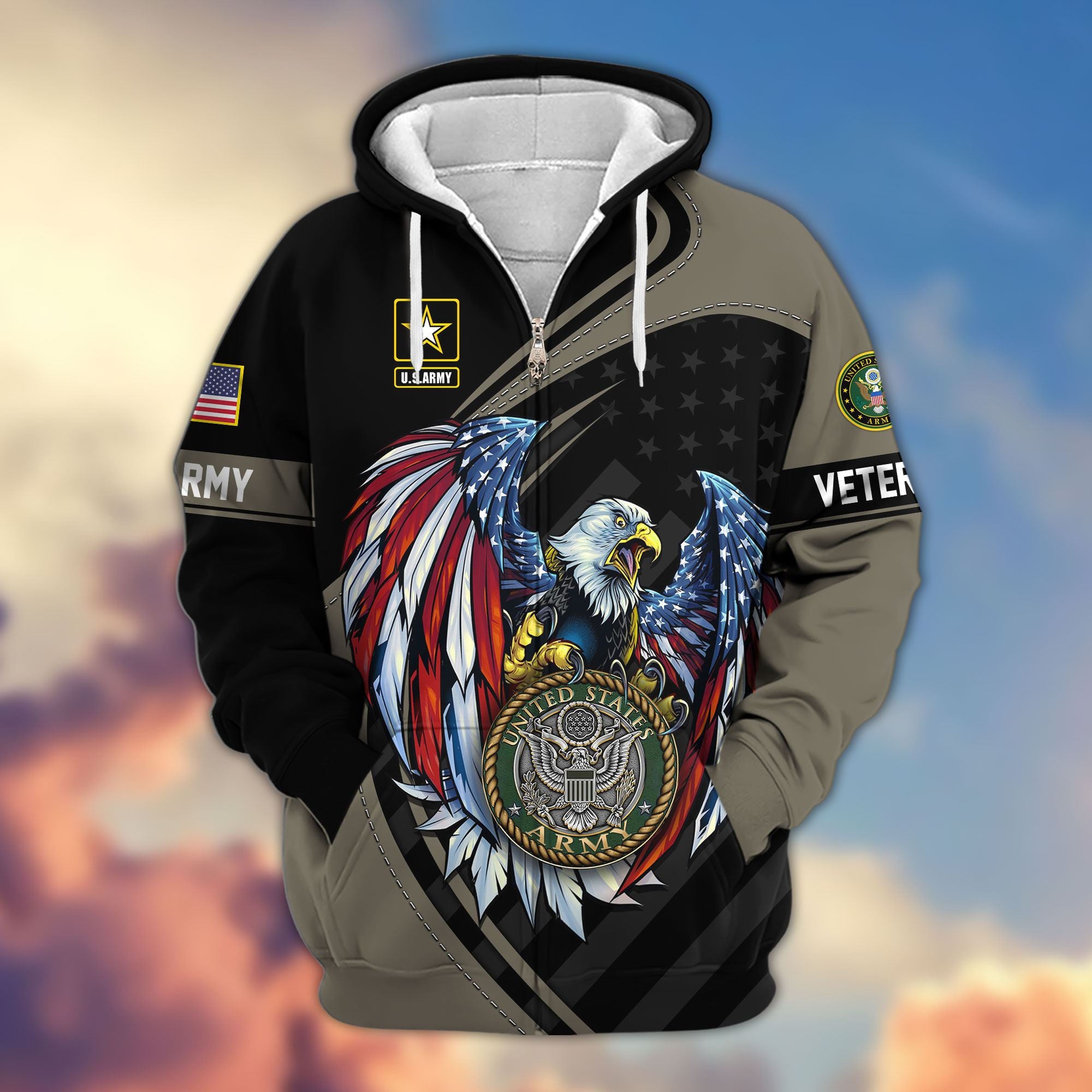 Premium US Veterans Zip Hoodie, Gifts For US Veterans, Gifts For Veterans Day