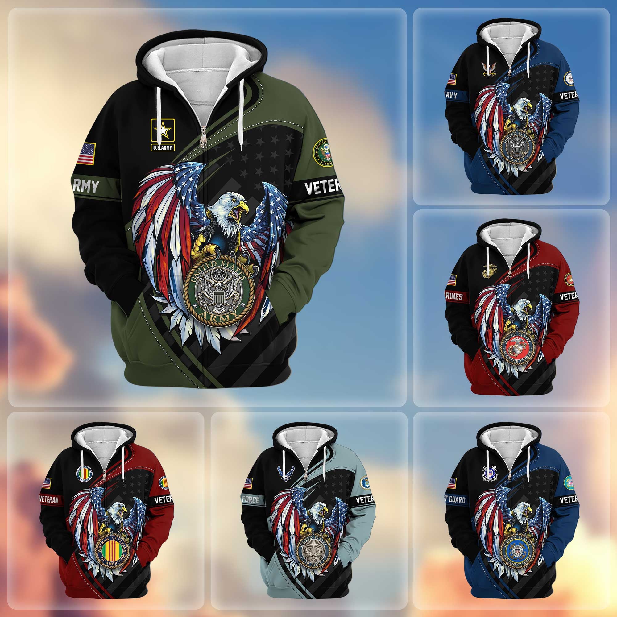 Premium US Veterans Zip Hoodie, Gifts For US Veterans, Gifts For Veterans Day