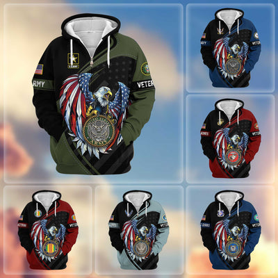 Premium US Veterans Zip Hoodie, Gifts For US Veterans, Gifts For Veterans Day