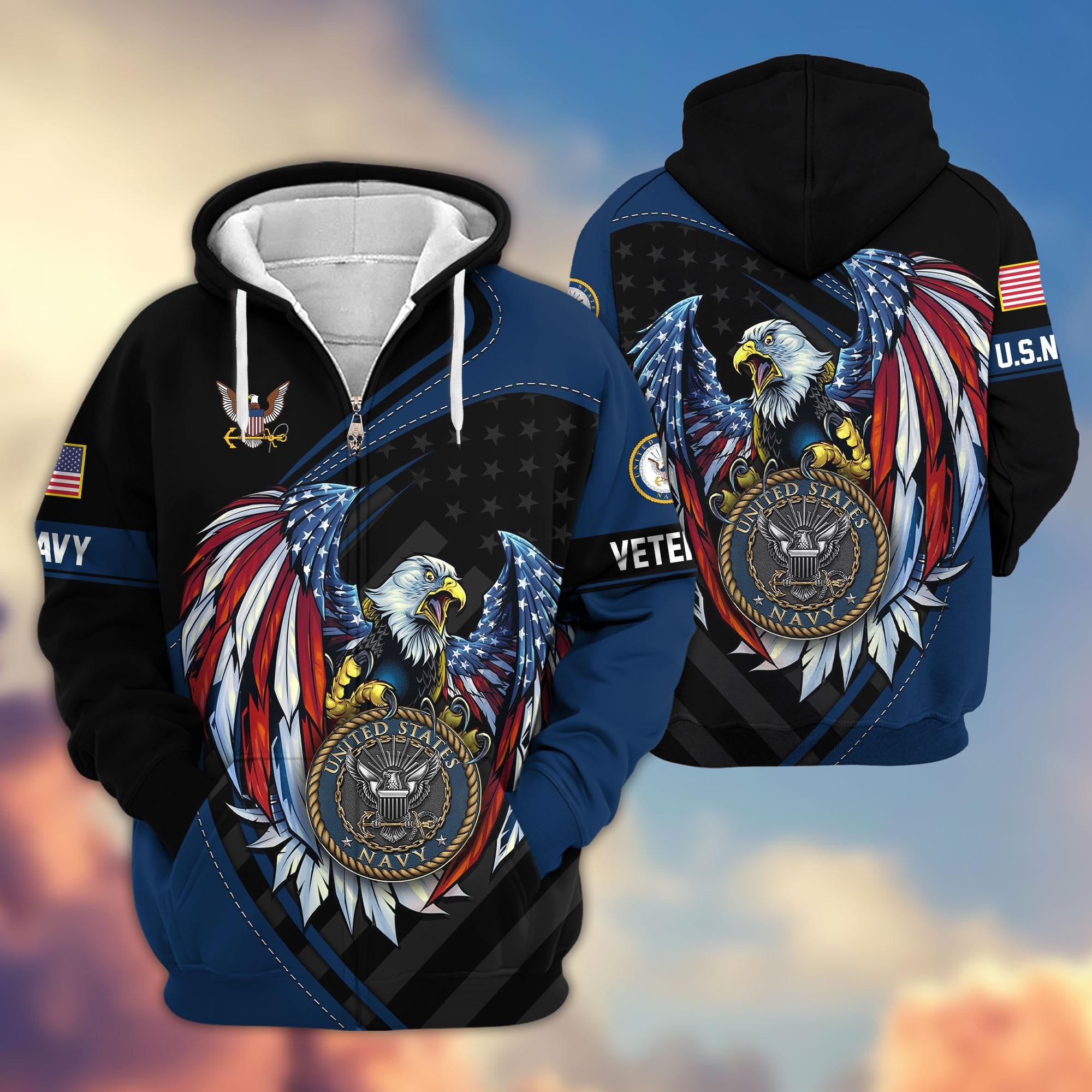 Premium US Veterans Zip Hoodie, Gifts For US Veterans, Gifts For Veterans Day