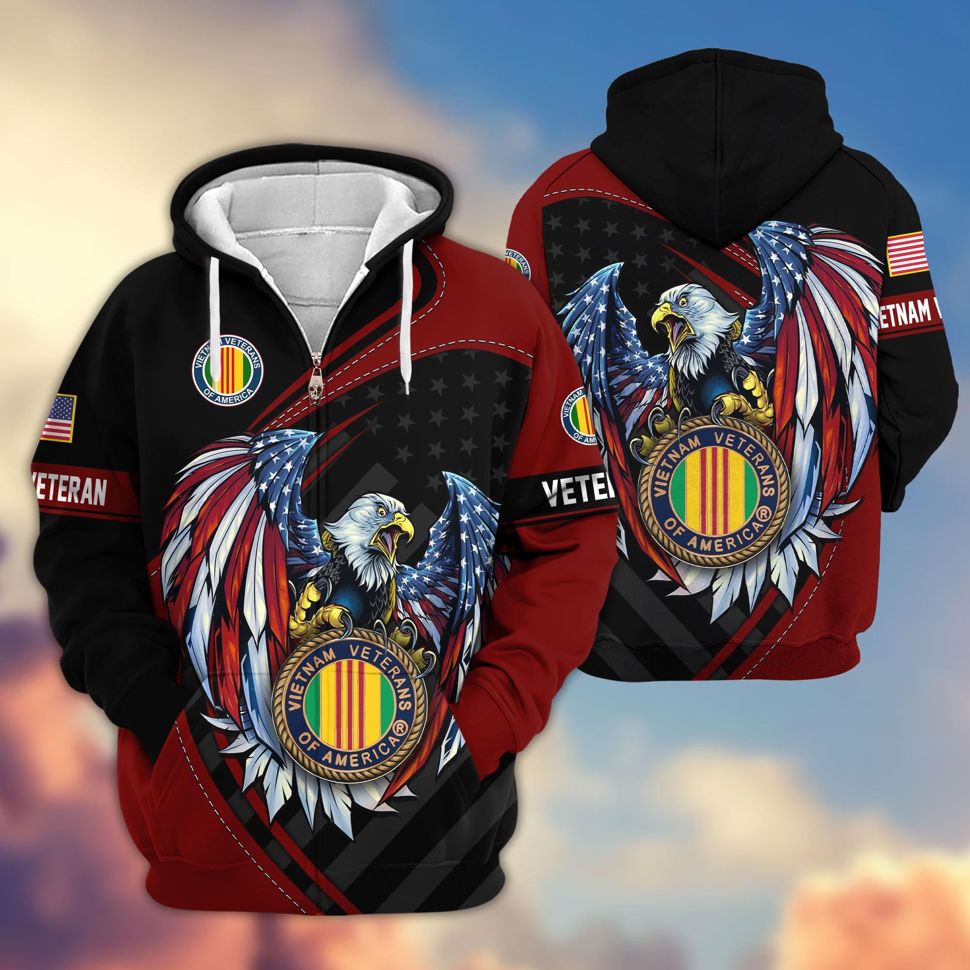 Premium US Veterans Zip Hoodie, Gifts For US Veterans, Gifts For Veterans Day