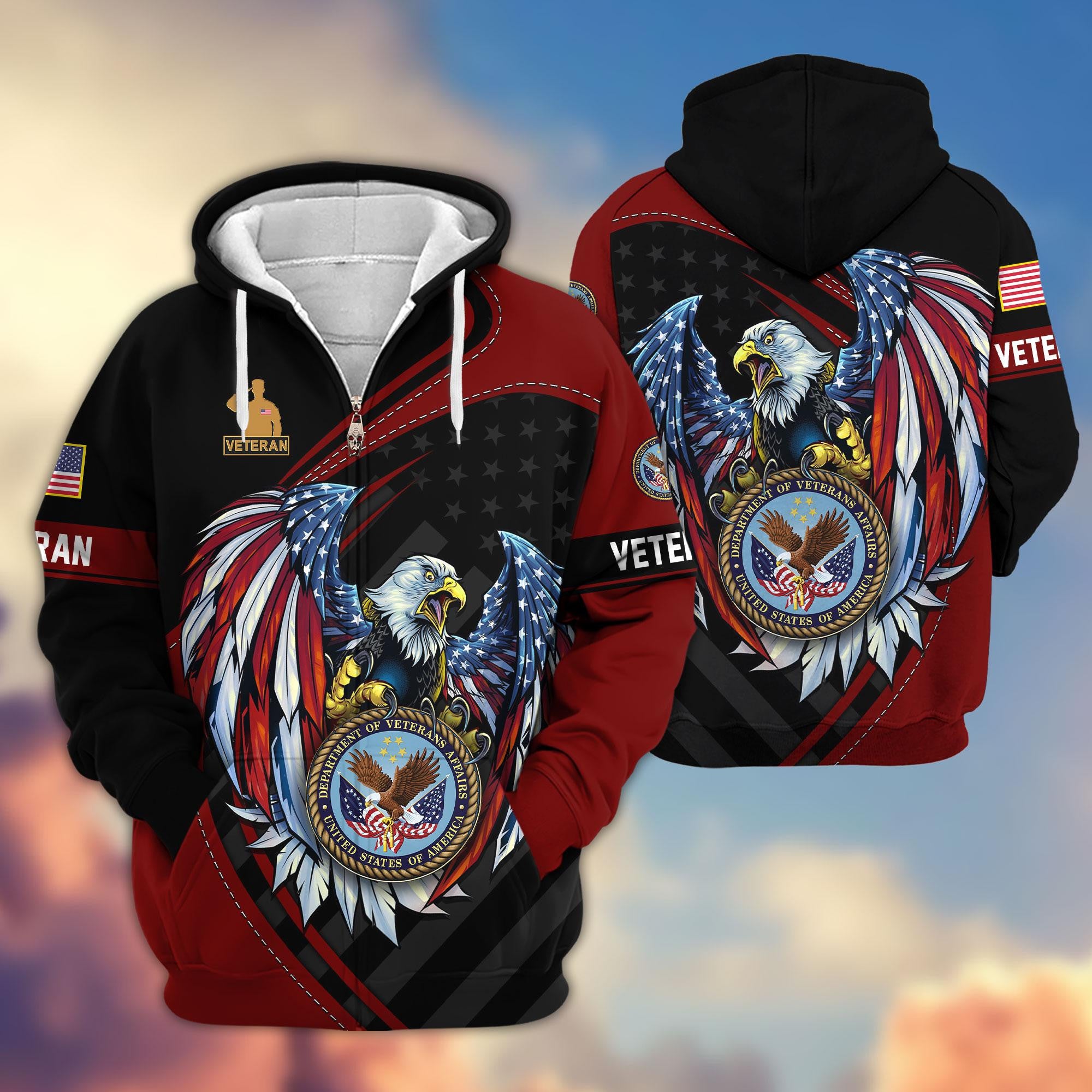 Premium US Veterans Zip Hoodie, Gifts For US Veterans, Gifts For Veterans Day