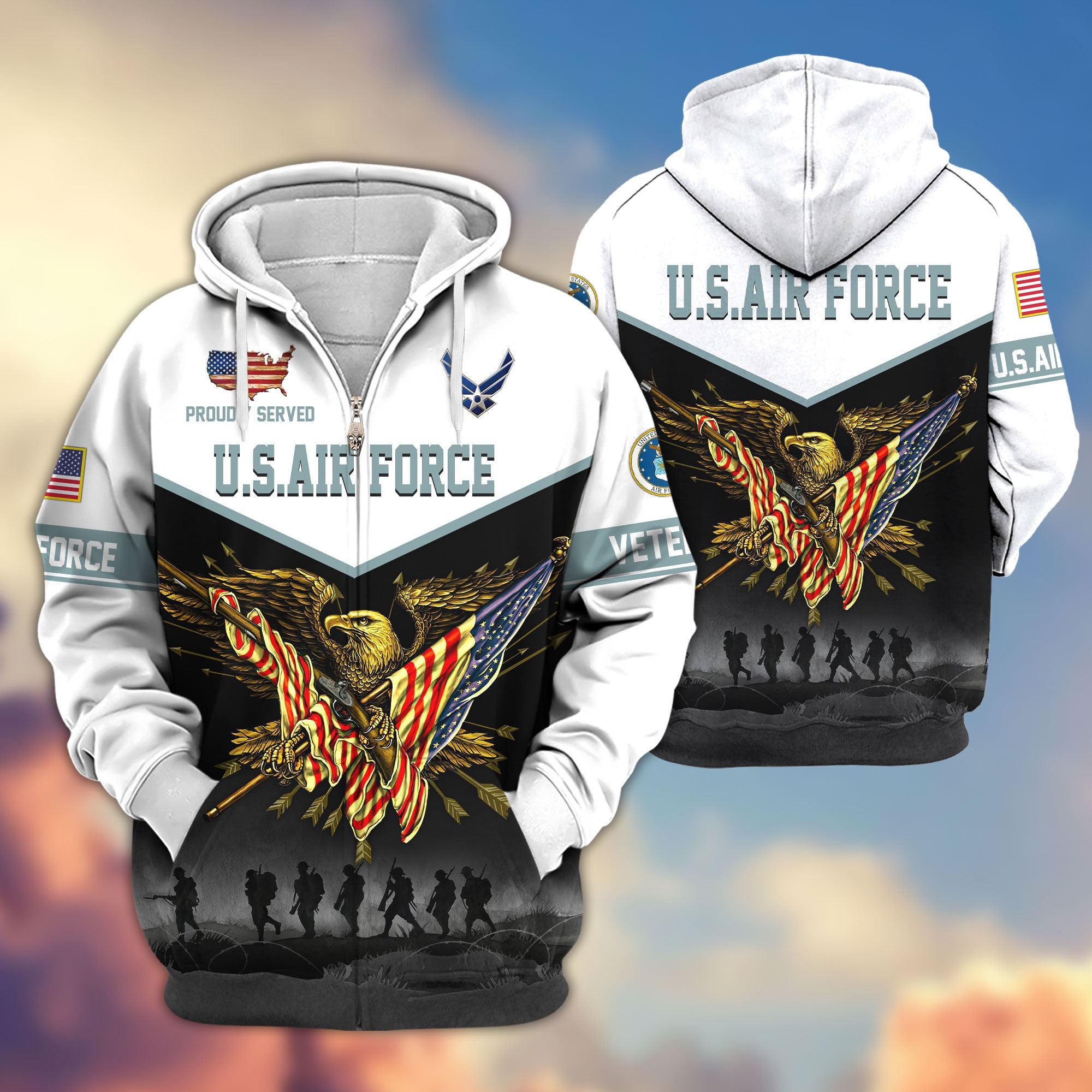 Premium US Veterans Zip Hoodie, Gifts For US Veterans, Gifts For Veterans Day