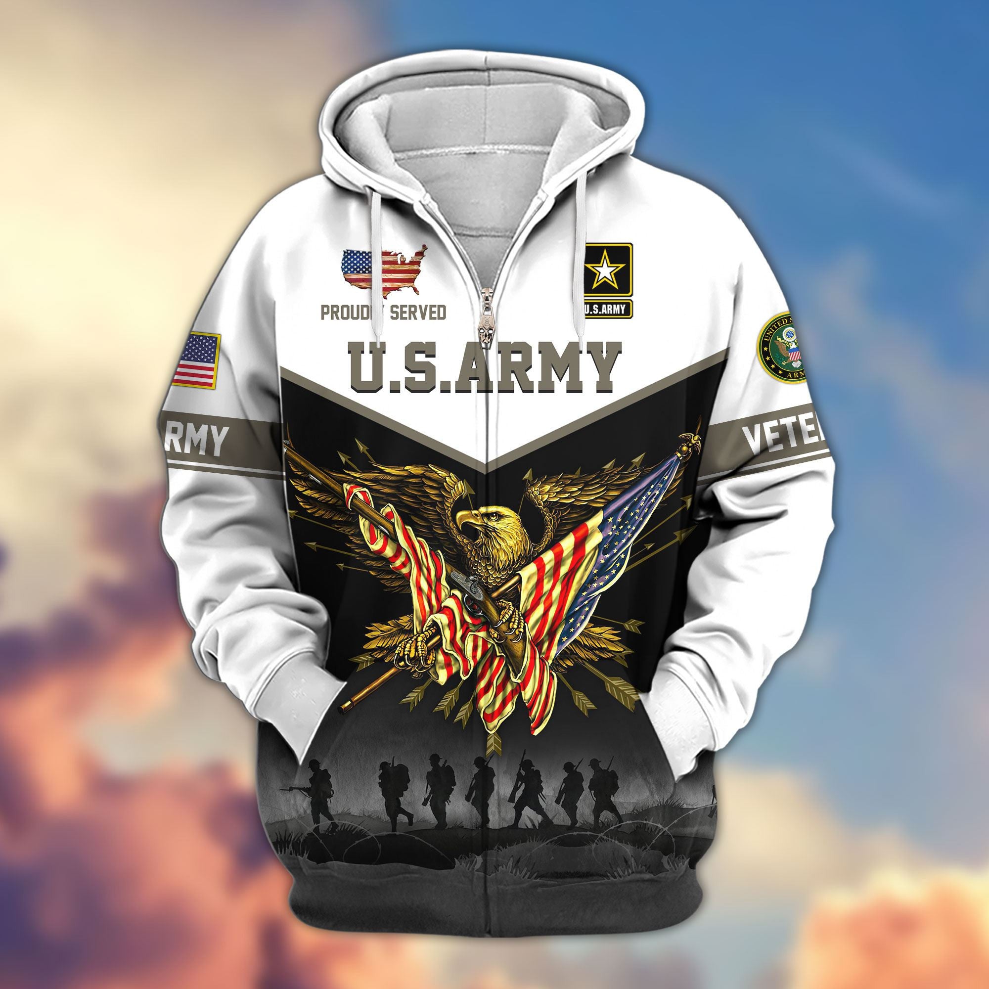 Premium US Veterans Zip Hoodie, Gifts For US Veterans, Gifts For Veterans Day