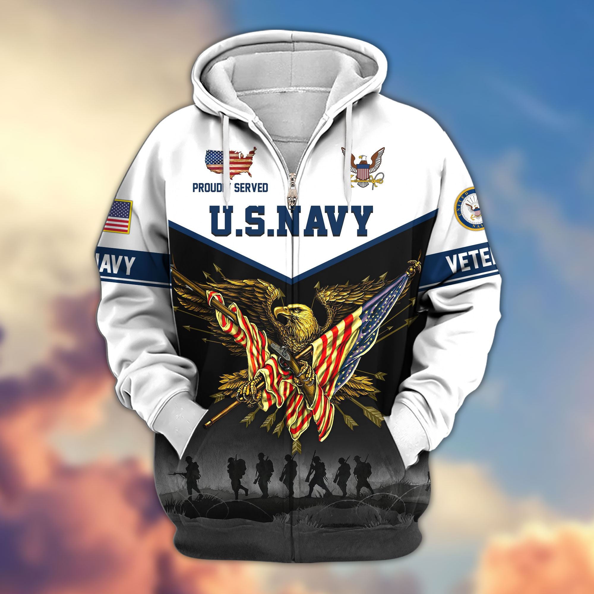 Premium US Veterans Zip Hoodie, Gifts For US Veterans, Gifts For Veterans Day