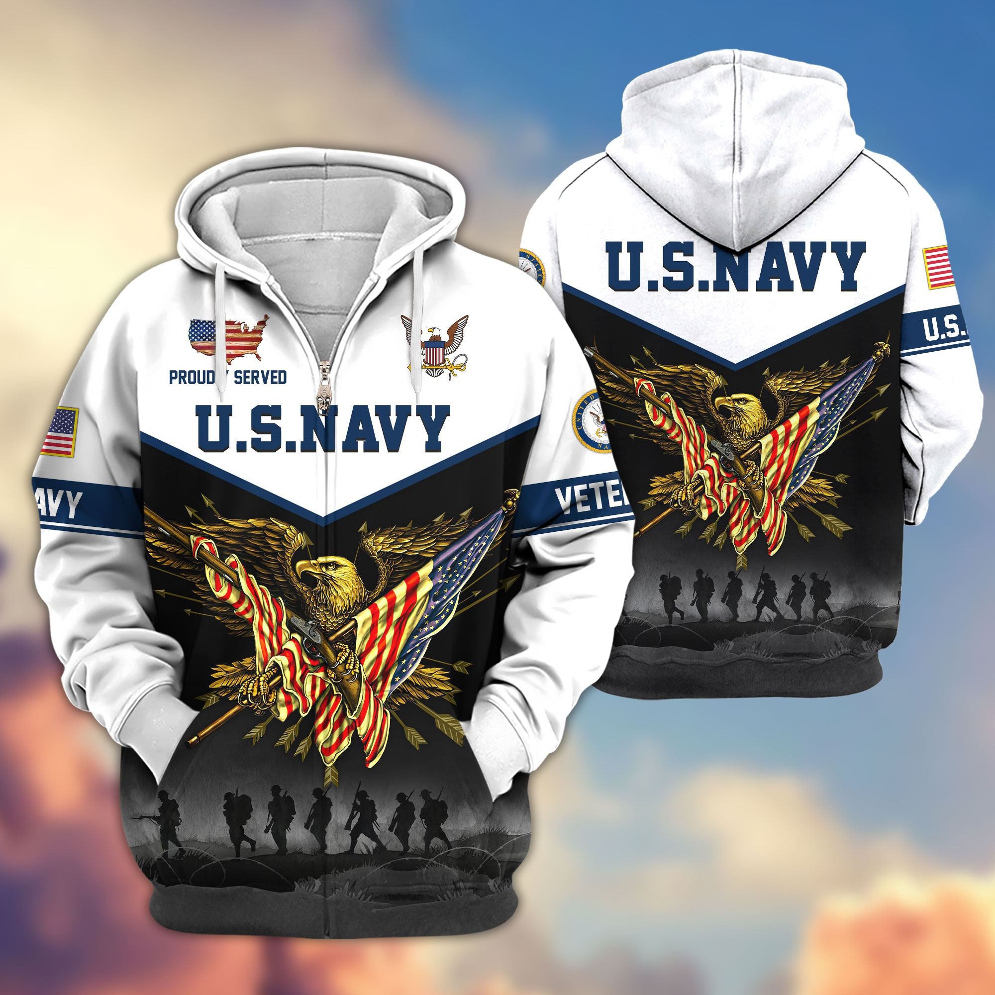 Premium US Veterans Zip Hoodie, Gifts For US Veterans, Gifts For Veterans Day