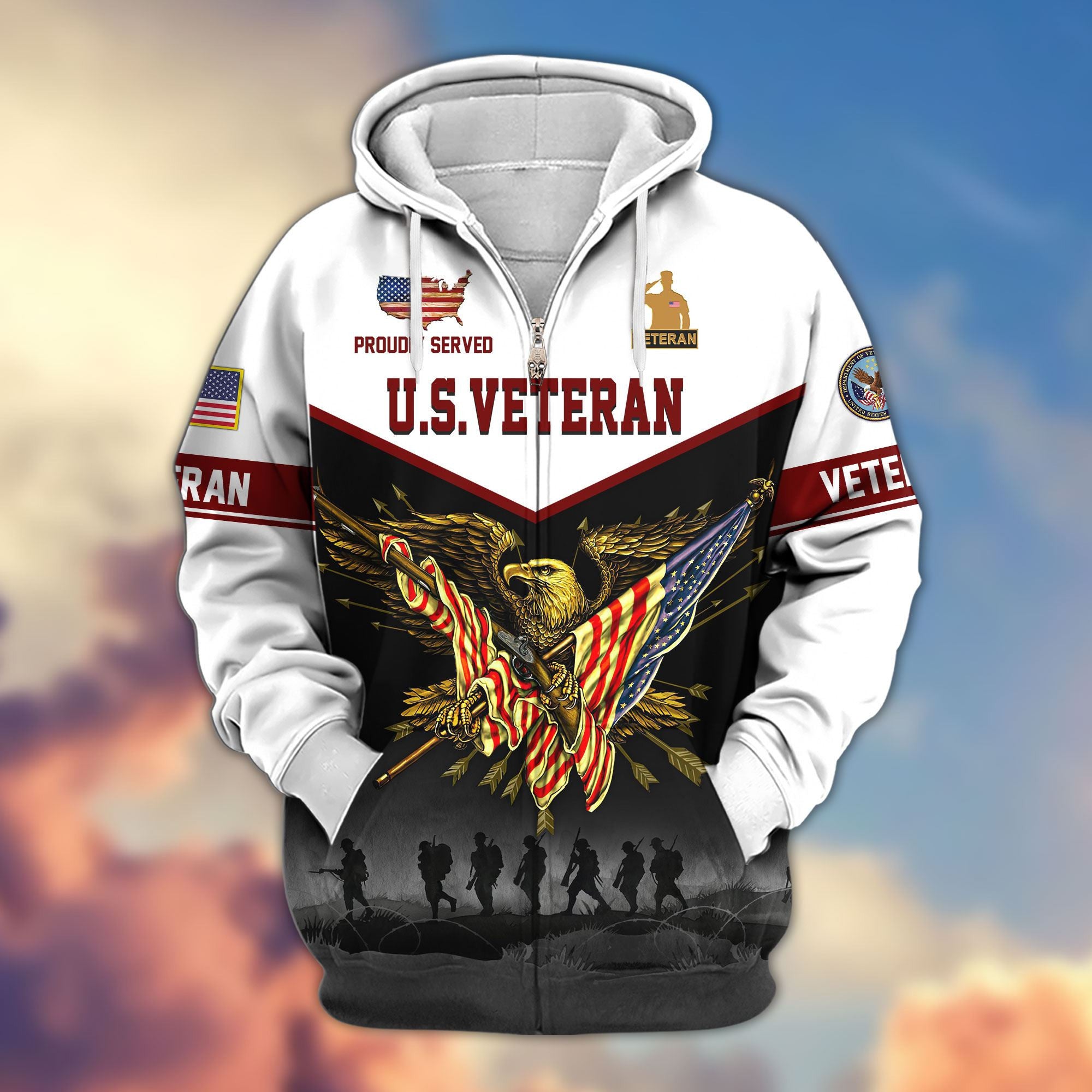 Premium US Veterans Zip Hoodie, Gifts For US Veterans, Gifts For Veterans Day