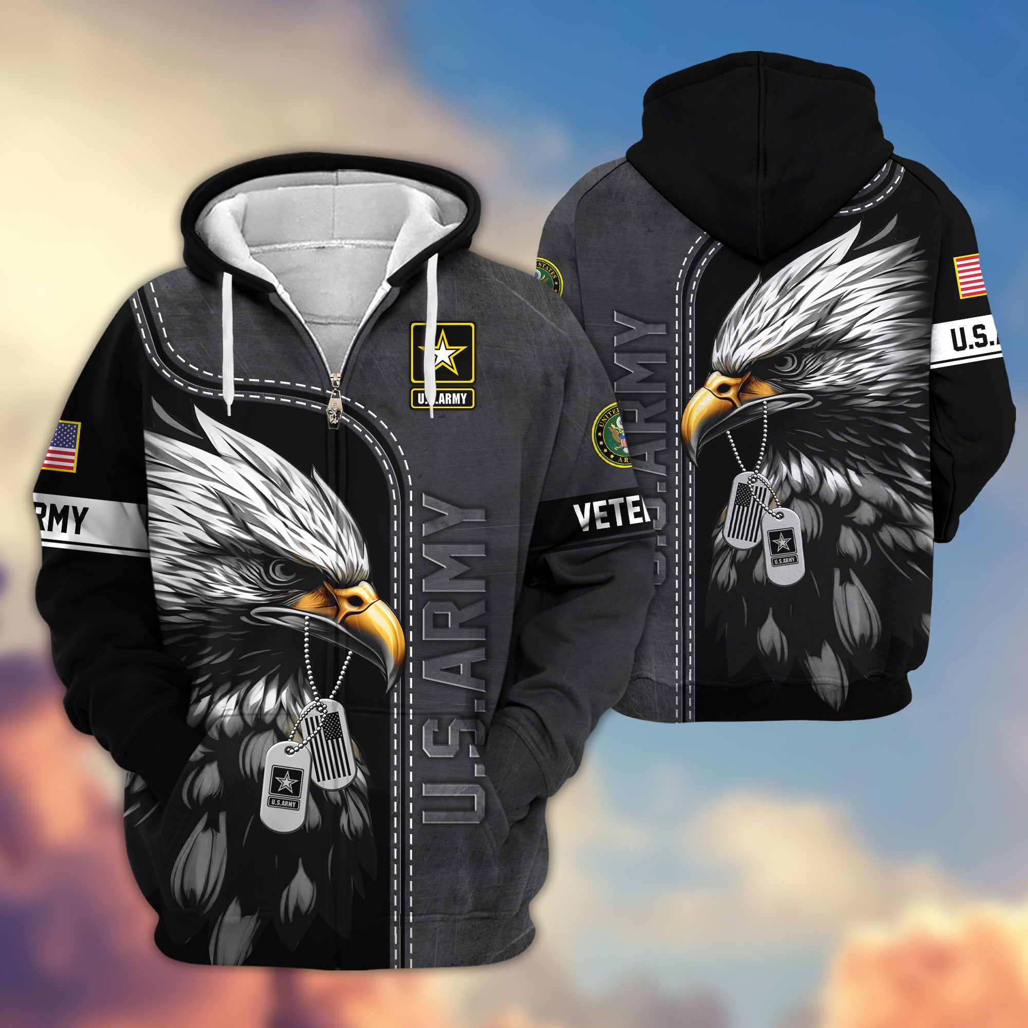 Premium US Veterans Zip Hoodie, Gifts For US Veterans, Gifts For Veterans Day
