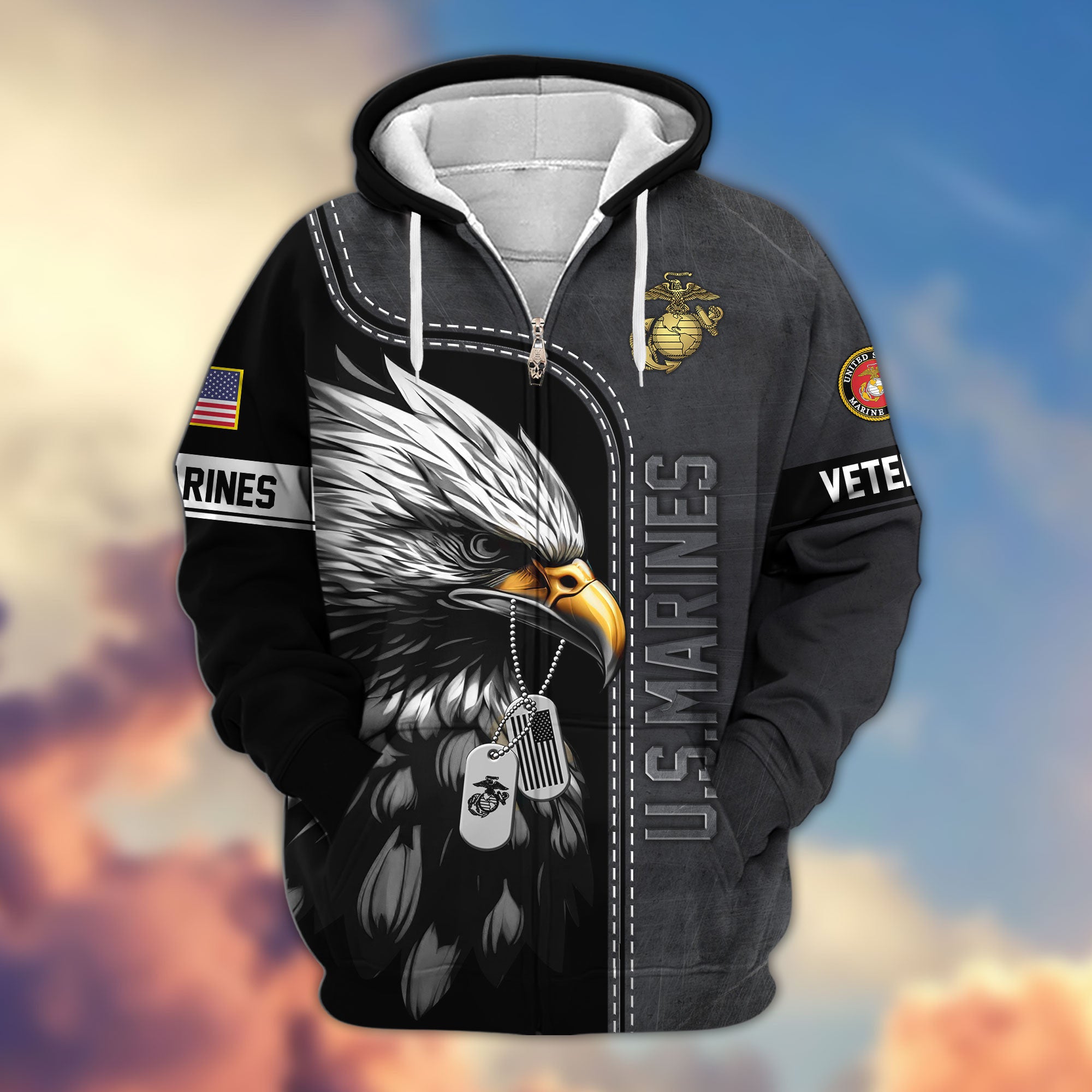 Premium US Veterans Zip Hoodie, Gifts For US Veterans, Gifts For Veterans Day