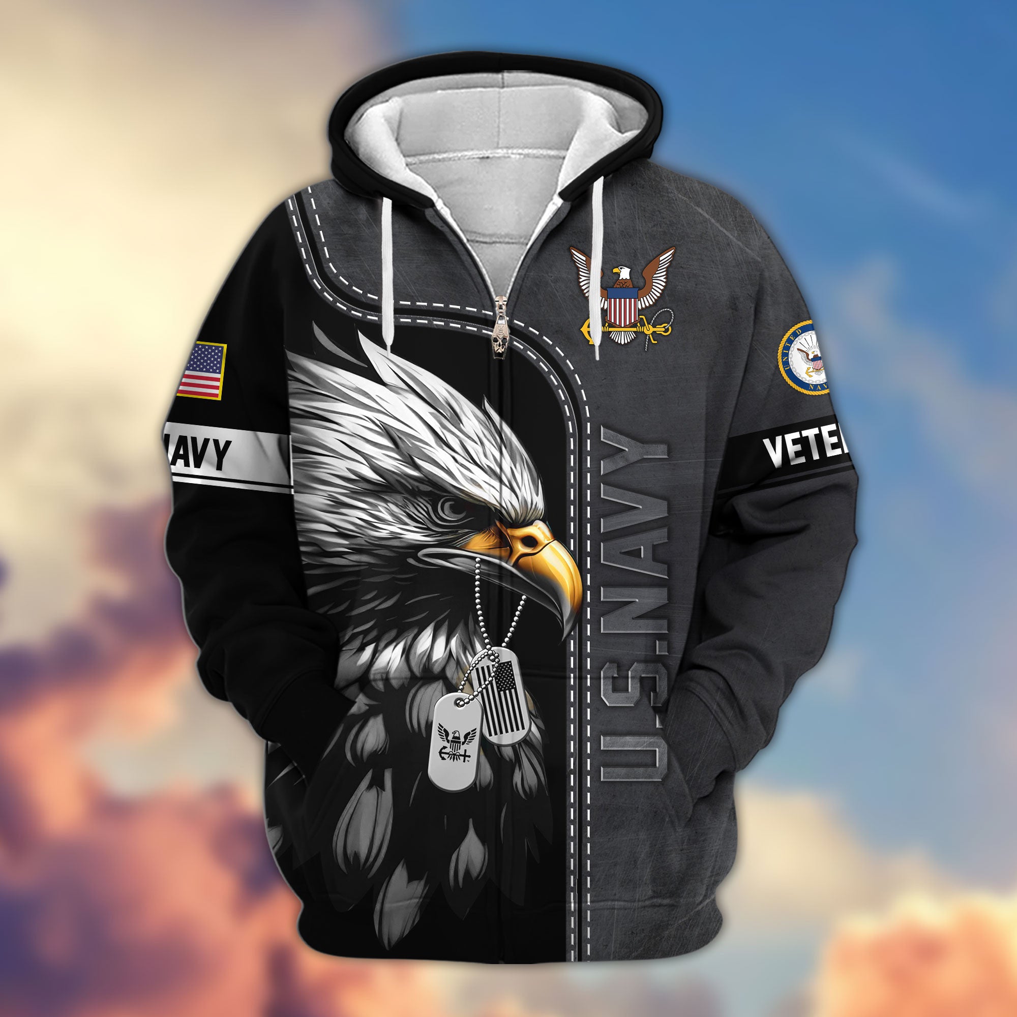 Premium US Veterans Zip Hoodie, Gifts For US Veterans, Gifts For Veterans Day