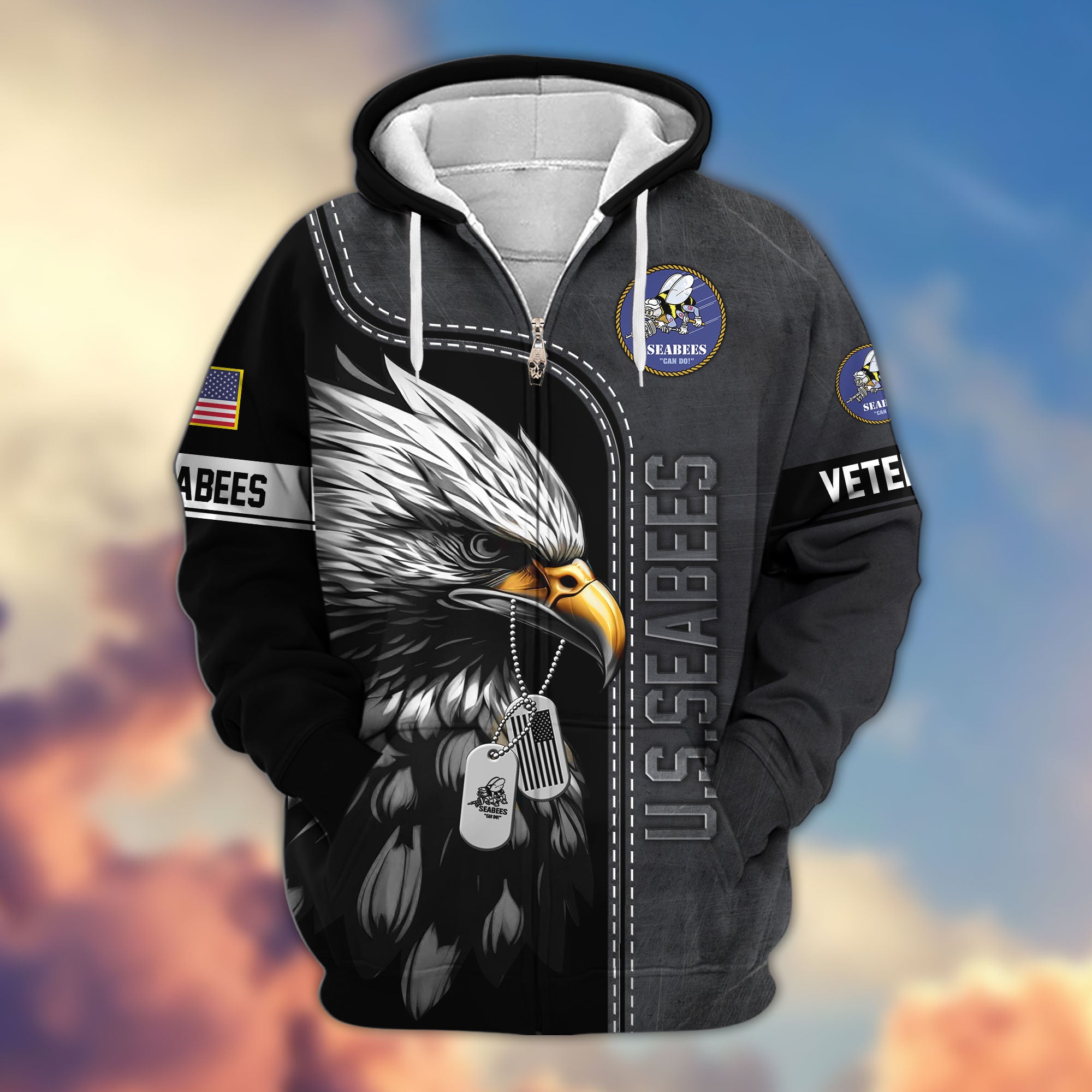 Premium US Veterans Zip Hoodie, Gifts For US Veterans, Gifts For Veterans Day