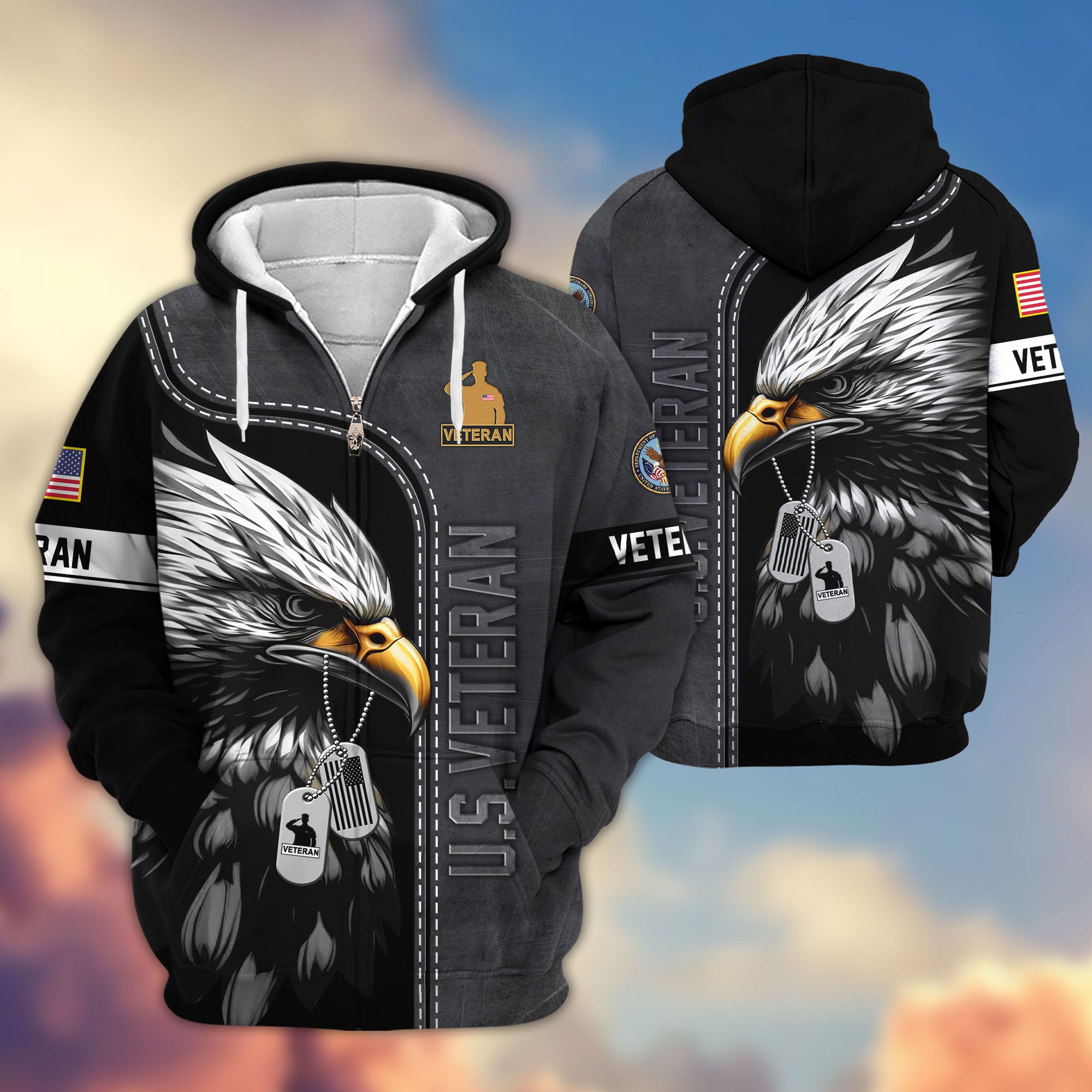 Premium US Veterans Zip Hoodie, Gifts For US Veterans, Gifts For Veterans Day