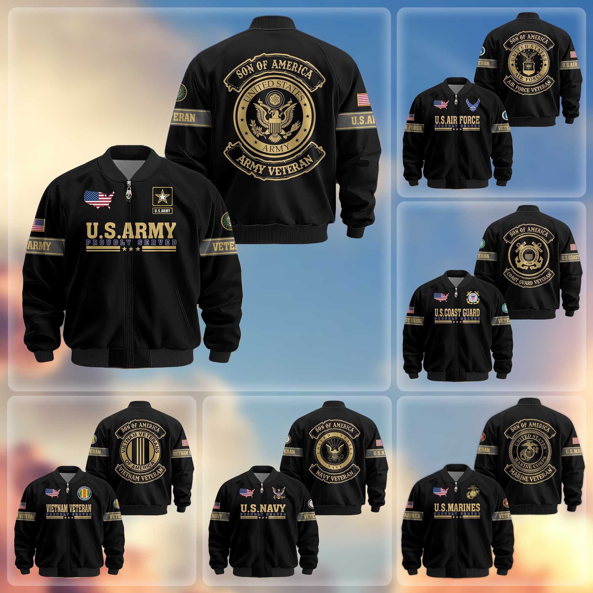 Premium Son Of America US Veterans Bomber Jacket, Gifts For US Veterans, Gifts For Veterans Day