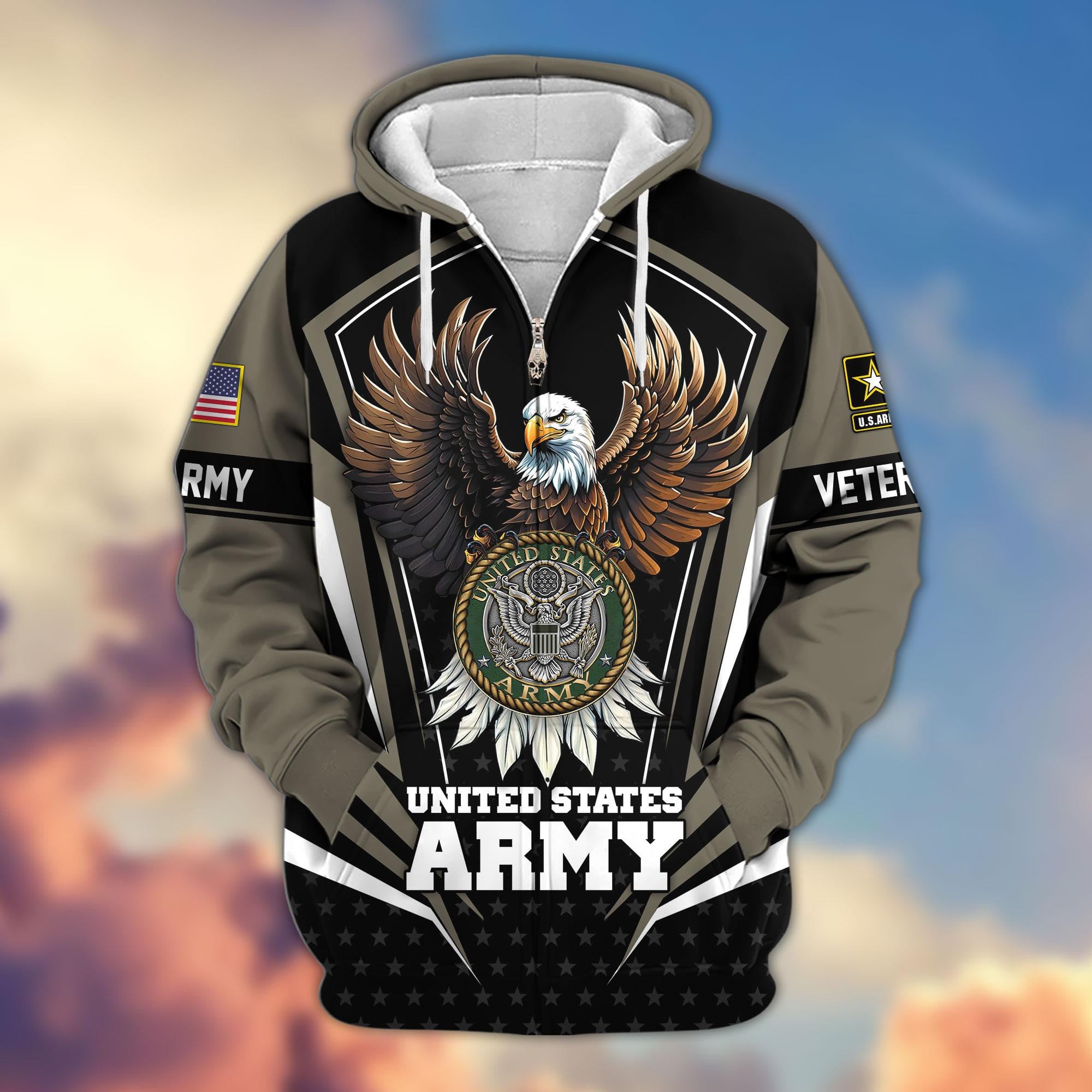 Premium US Veterans Zip Hoodie, Gifts For US Veterans, Gifts For Veterans Day