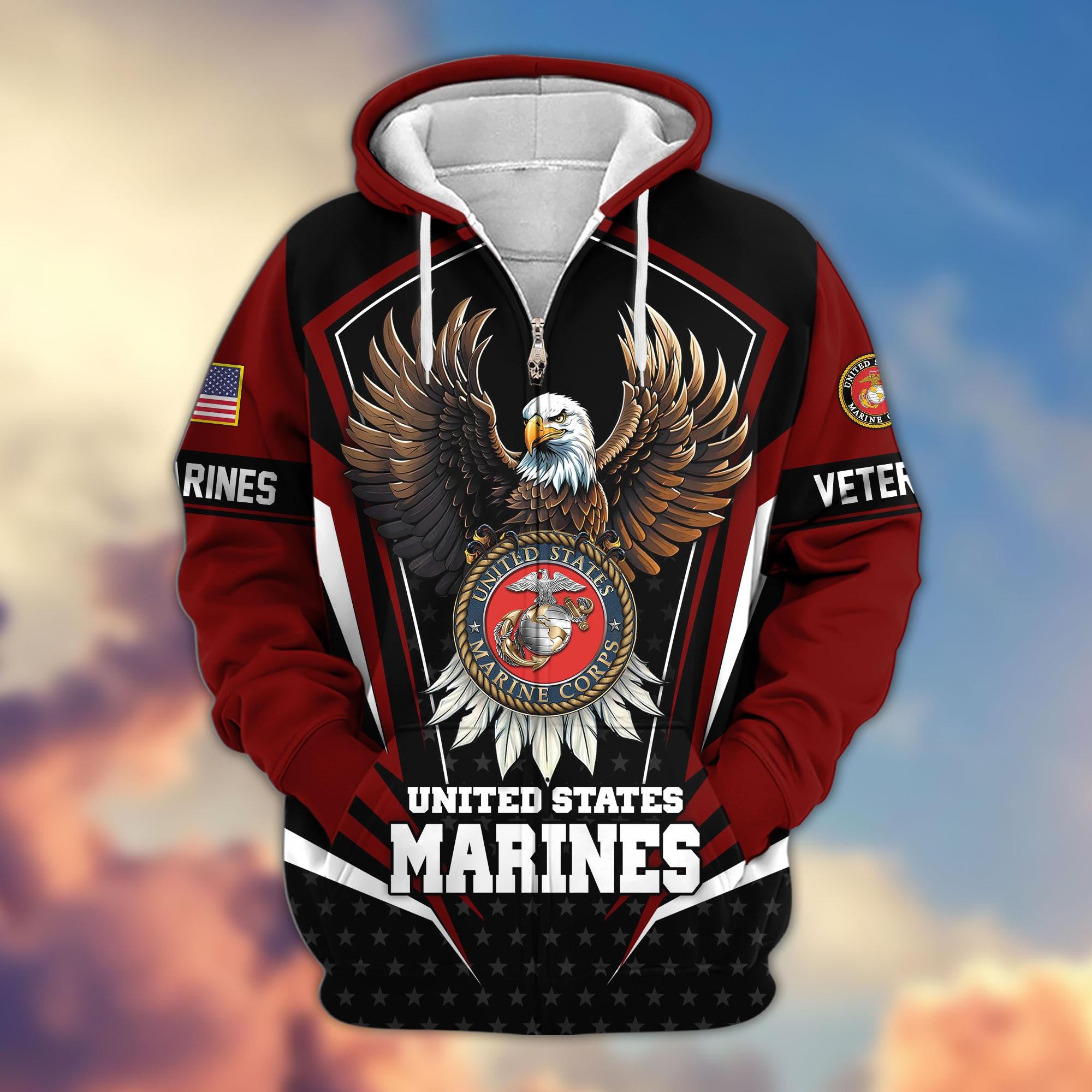 Premium US Veterans Zip Hoodie, Gifts For US Veterans, Gifts For Veterans Day