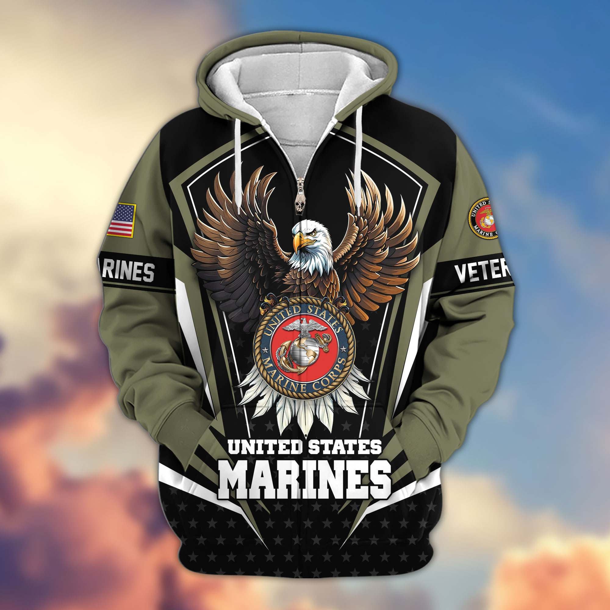 Premium US Veterans Zip Hoodie, Gifts For US Veterans, Gifts For Veterans Day