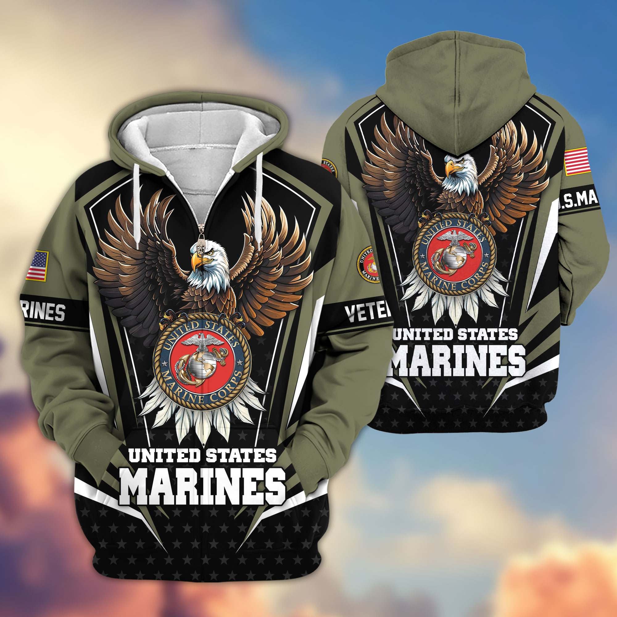 Premium US Veterans Zip Hoodie, Gifts For US Veterans, Gifts For Veterans Day