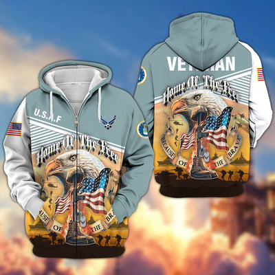 Premium US Veterans Zip Hoodie, Home Of The Free Because Of The Brave, Gifts For US Veterans
