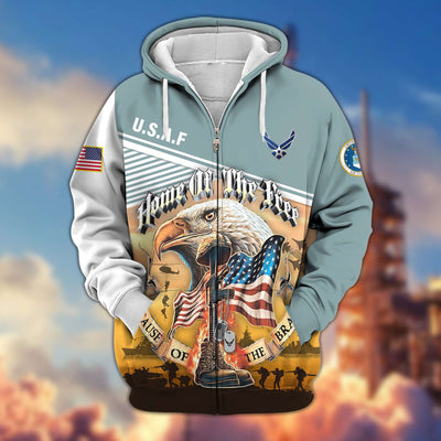 Premium US Veterans Zip Hoodie, Home Of The Free Because Of The Brave, Gifts For US Veterans