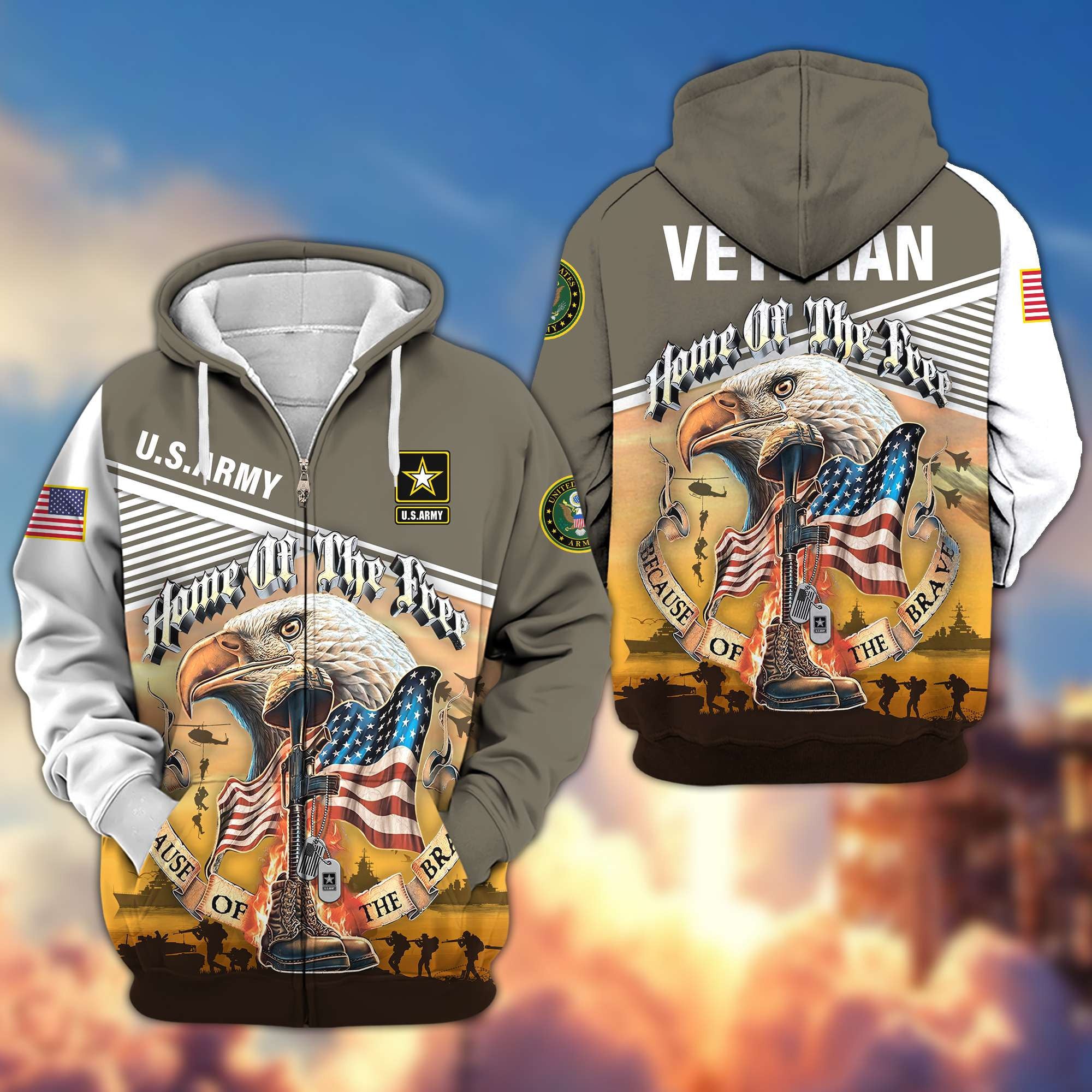 Premium US Veterans Zip Hoodie, Home Of The Free Because Of The Brave, Gifts For US Veterans