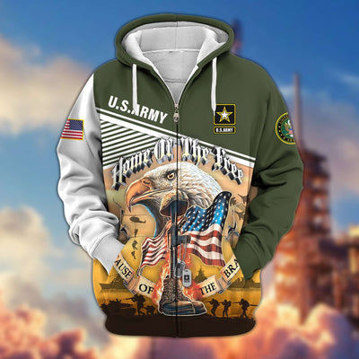 Premium US Veterans Zip Hoodie, Home Of The Free Because Of The Brave, Gifts For US Veterans