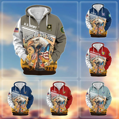 Premium US Veterans Zip Hoodie, Home Of The Free Because Of The Brave, Gifts For US Veterans