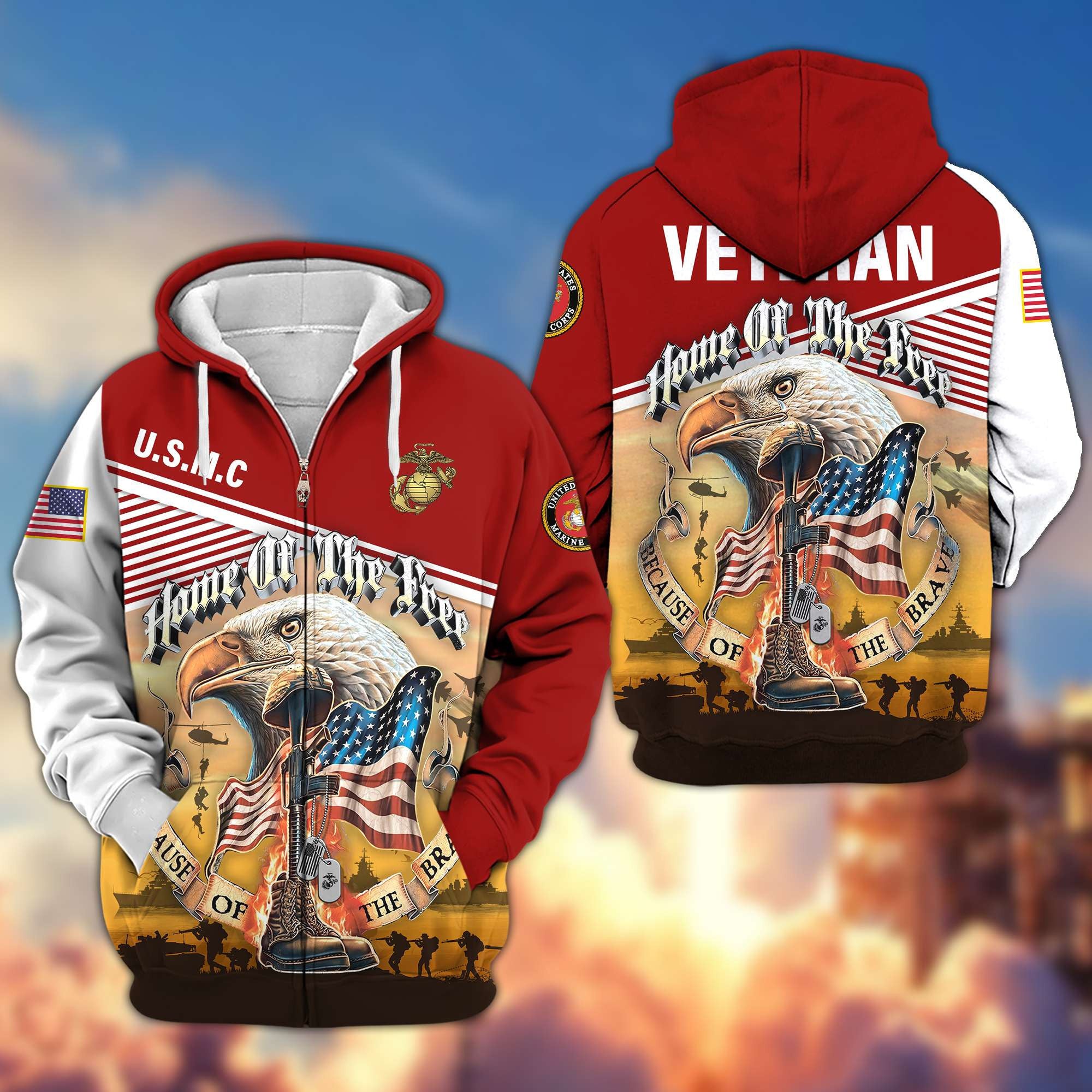 Premium US Veterans Zip Hoodie, Home Of The Free Because Of The Brave, Gifts For US Veterans