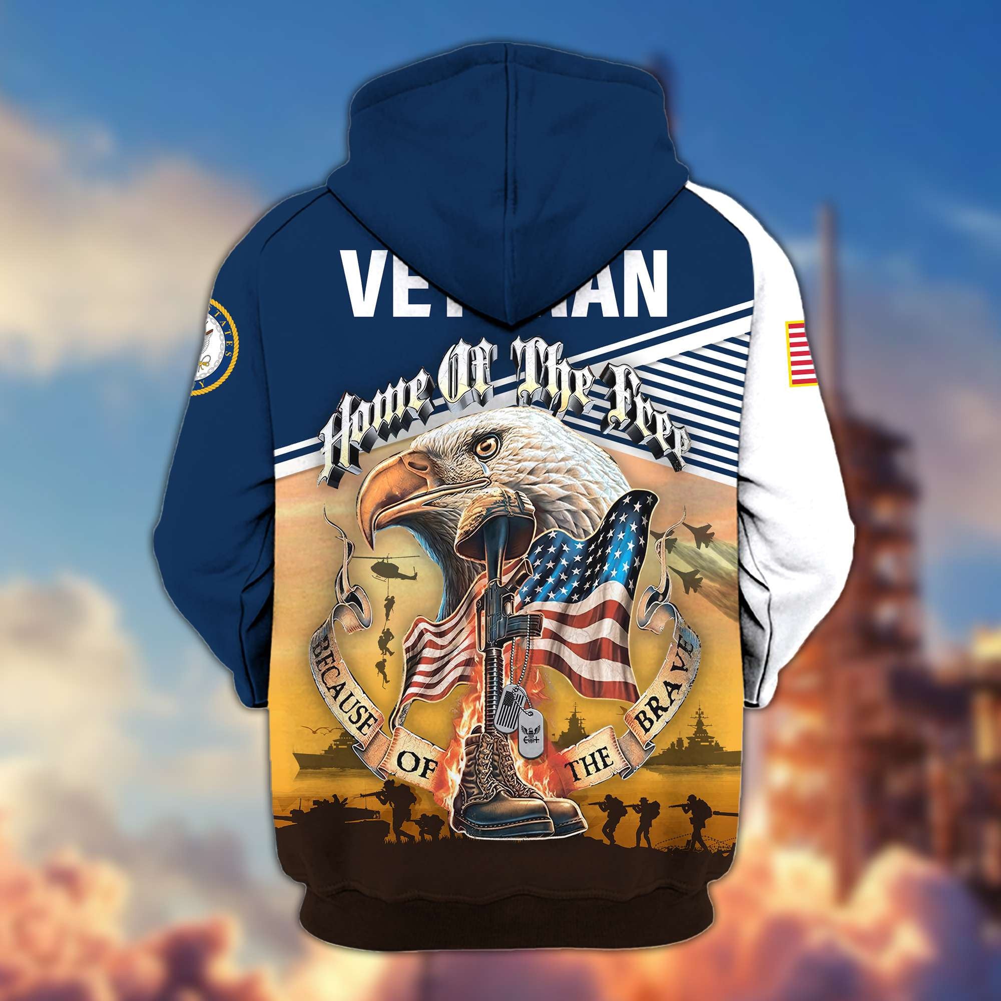 Premium US Veterans Zip Hoodie, Home Of The Free Because Of The Brave, Gifts For US Veterans