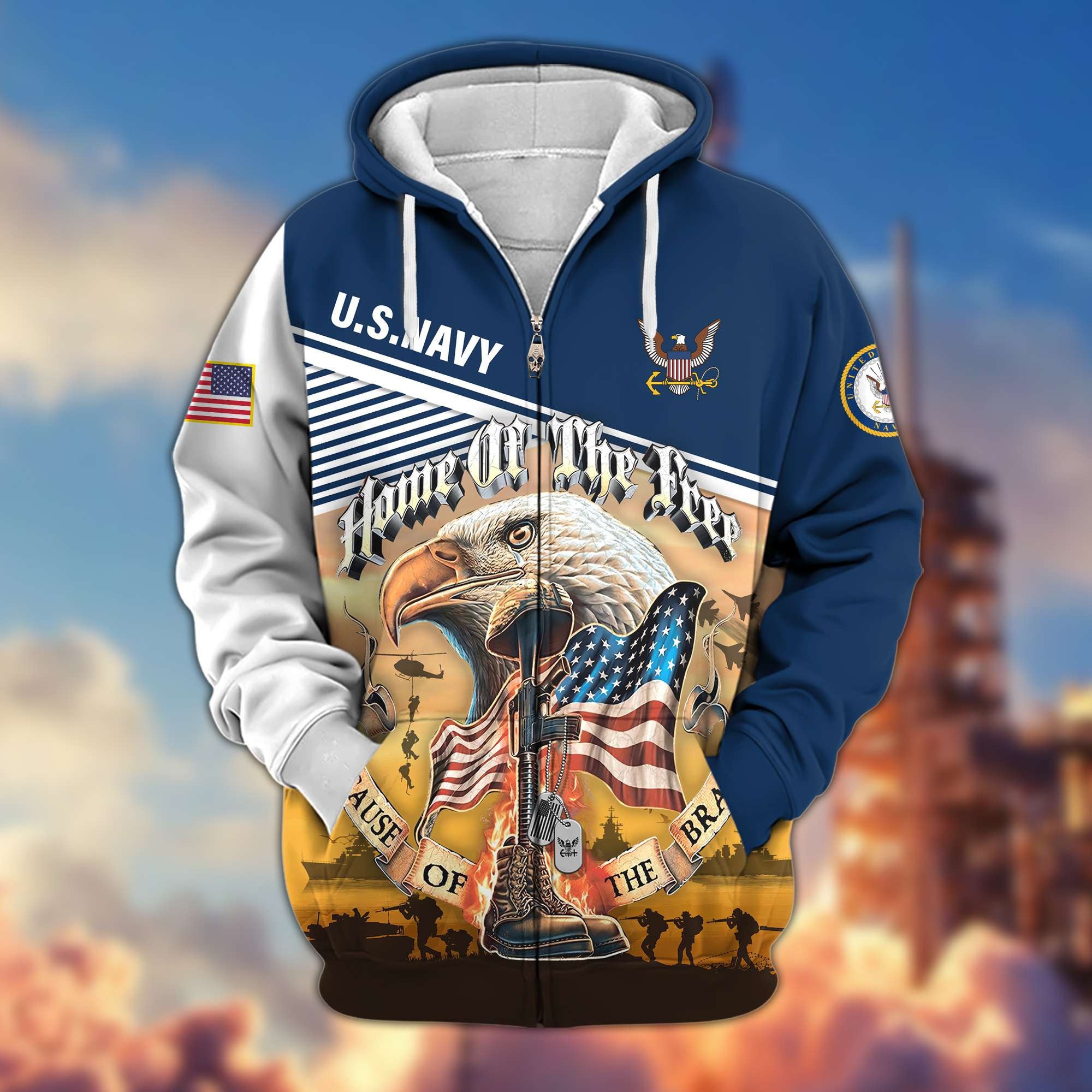Premium US Veterans Zip Hoodie, Home Of The Free Because Of The Brave, Gifts For US Veterans