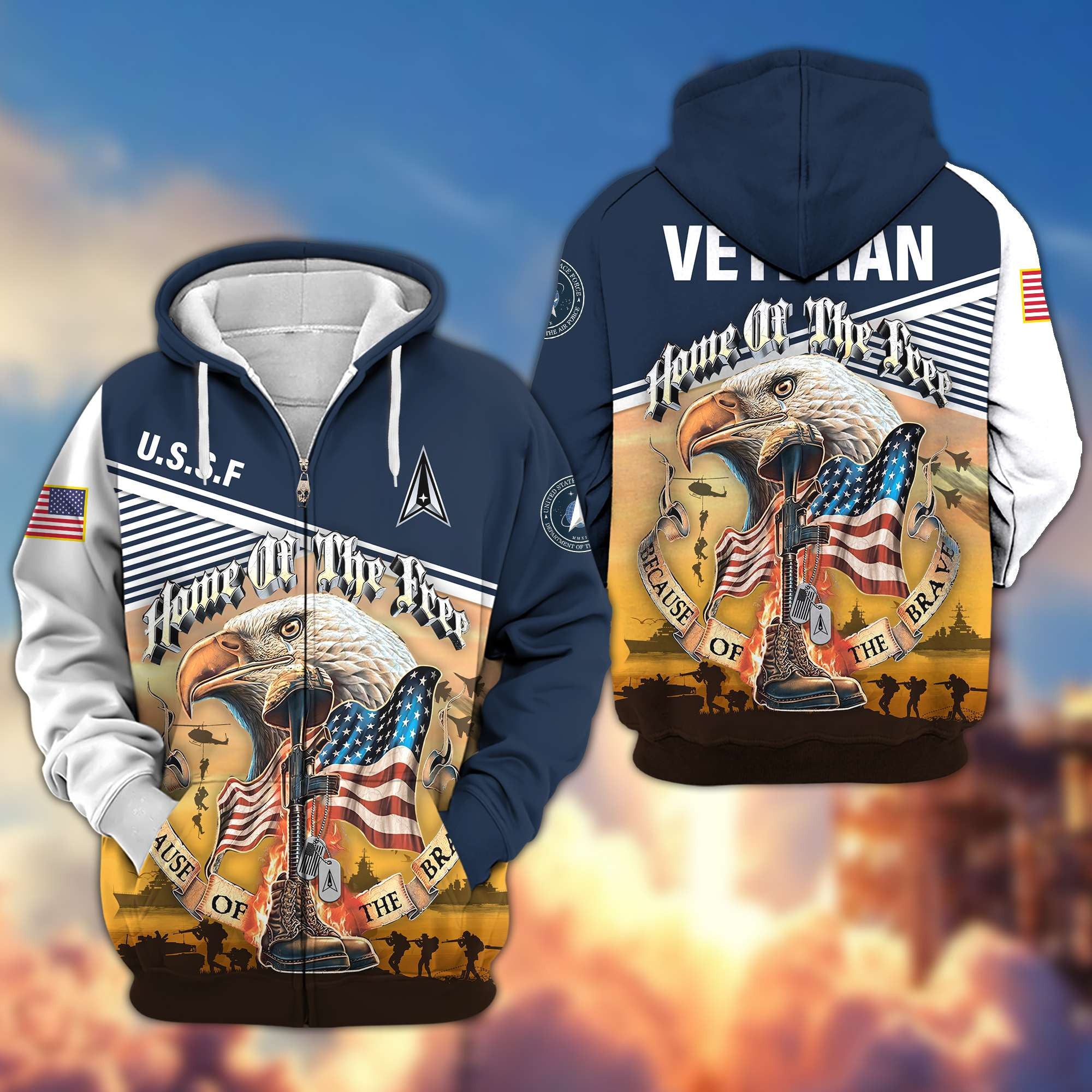 Premium US Veterans Zip Hoodie, Home Of The Free Because Of The Brave, Gifts For US Veterans