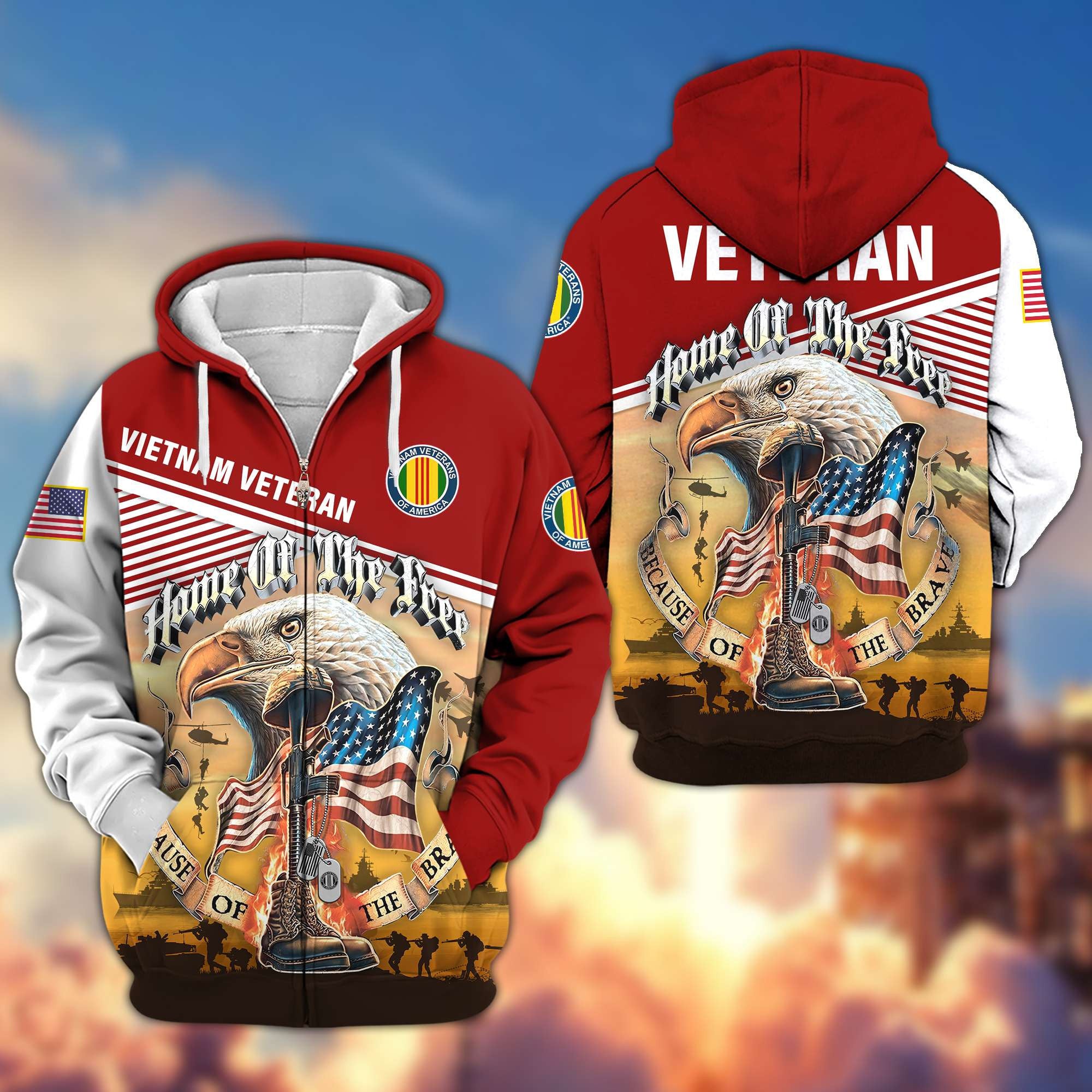 Premium US Veterans Zip Hoodie, Home Of The Free Because Of The Brave, Gifts For US Veterans