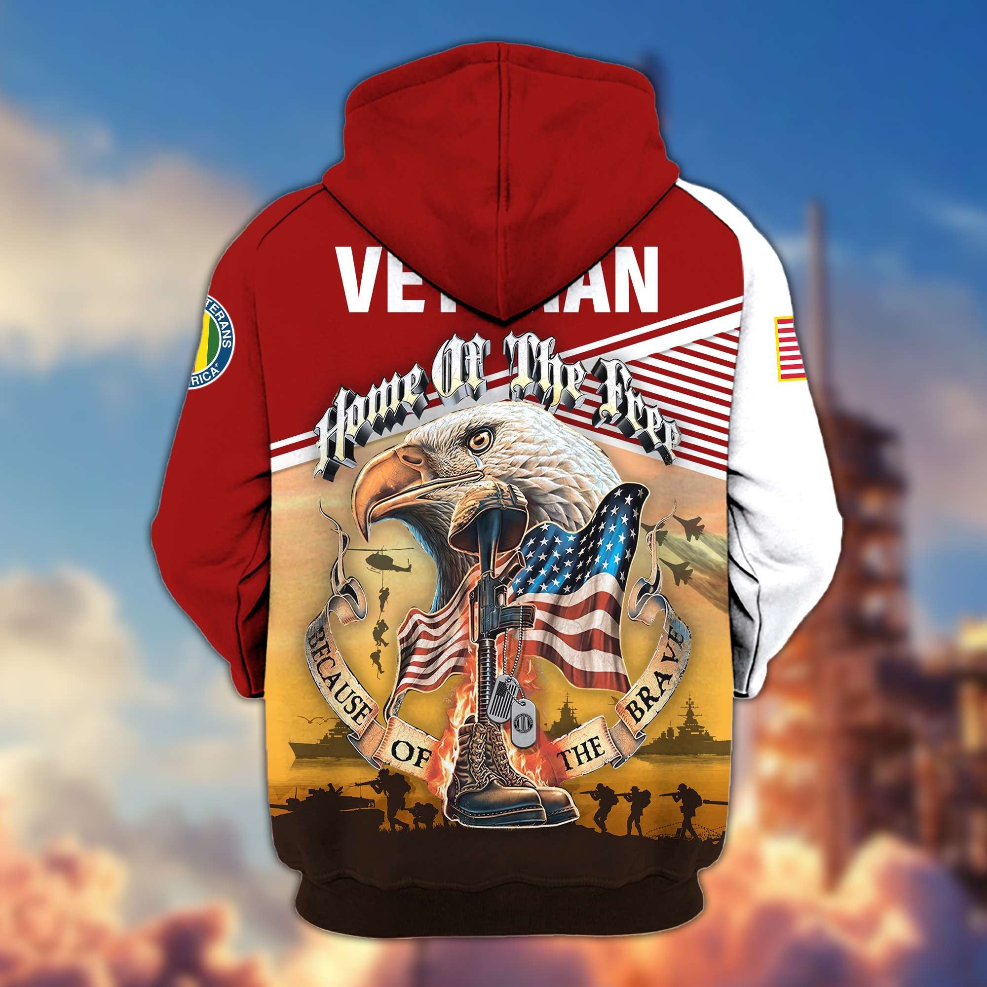 Premium US Veterans Zip Hoodie, Home Of The Free Because Of The Brave, Gifts For US Veterans