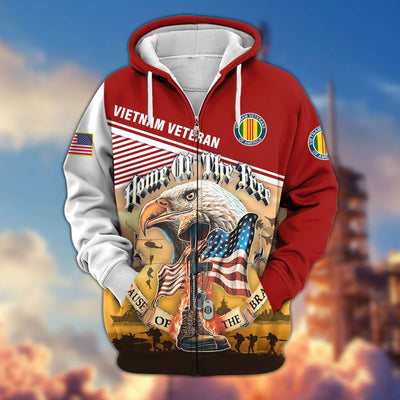 Premium US Veterans Zip Hoodie, Home Of The Free Because Of The Brave, Gifts For US Veterans