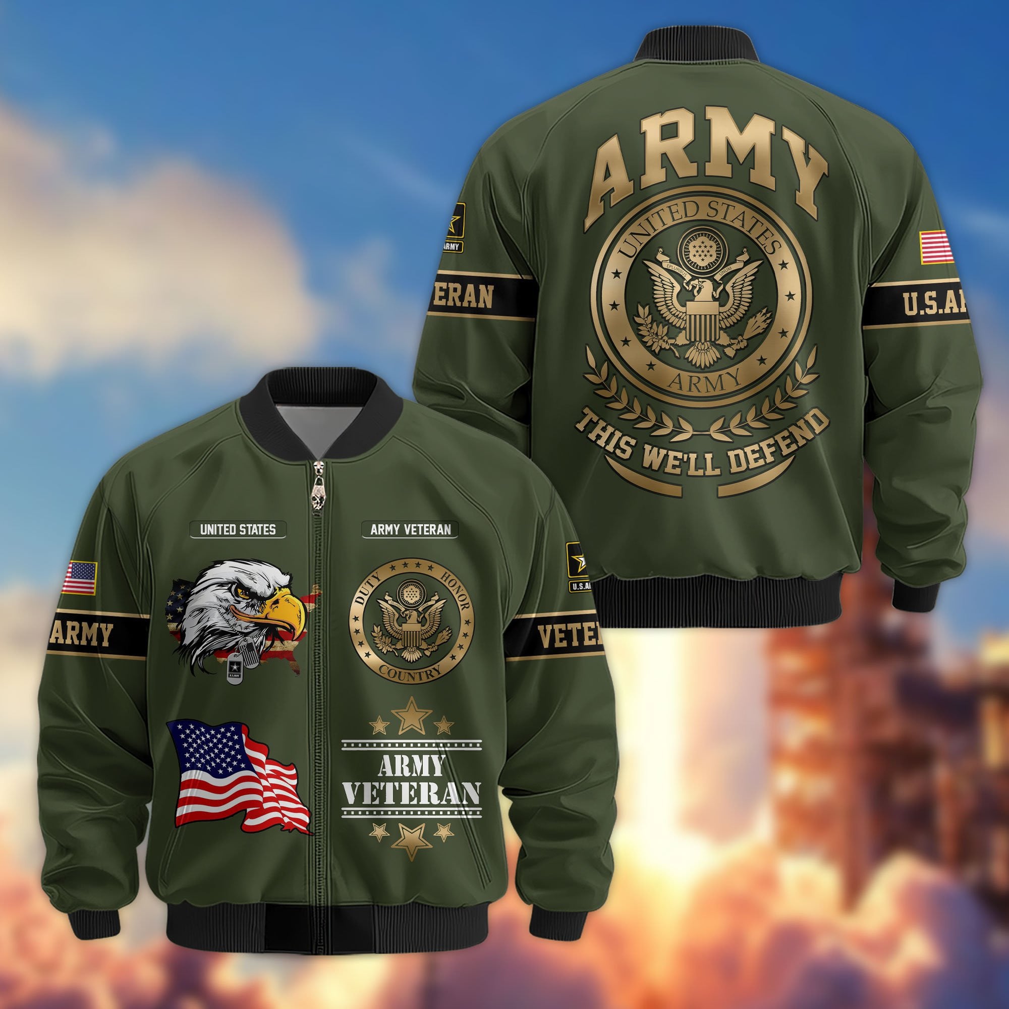 Premium Proudly Served US Veterans Bomber Jacket, Gifts For US Veterans, Gifts For Veterans Day